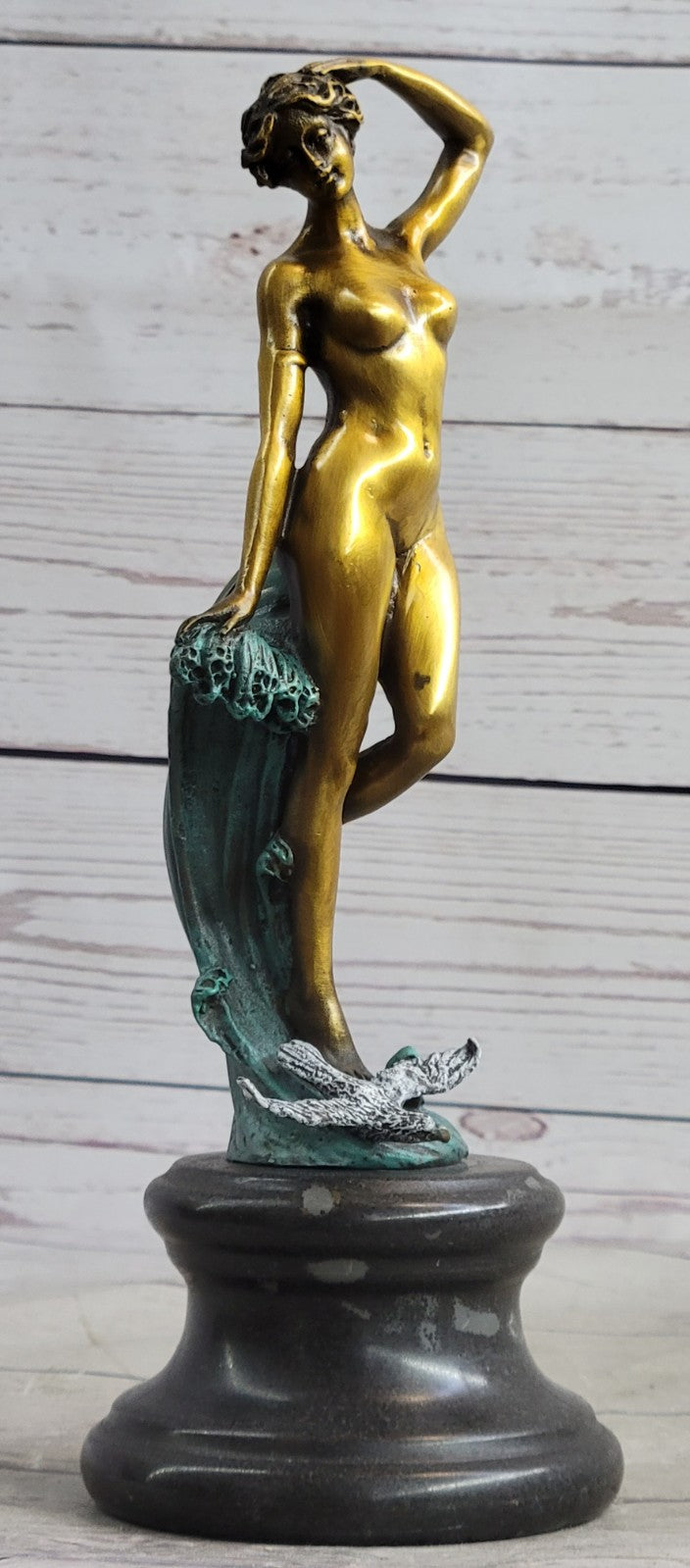 VINTAGE SOLID BEAUTIFUL BRONZE FEMALE NUDE ORIGINAL PATINA 10