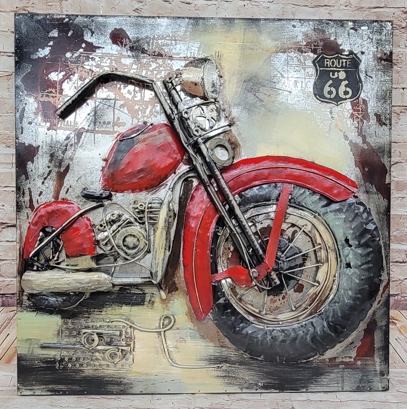 3D Motorcycle Sculpture - Metal Canvas Wall Art - Motorbike Wall Decor