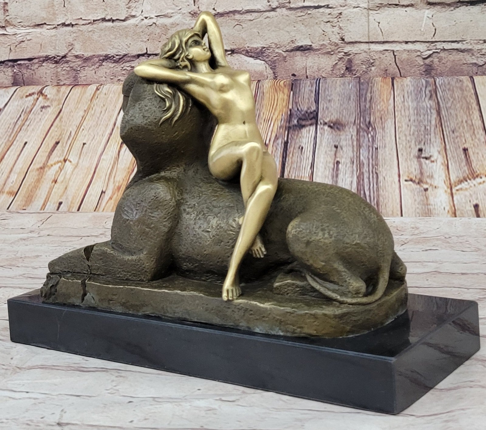 Handcrafted bronze sculpture Nude Myth Creature Sphinx Famous Pyramid