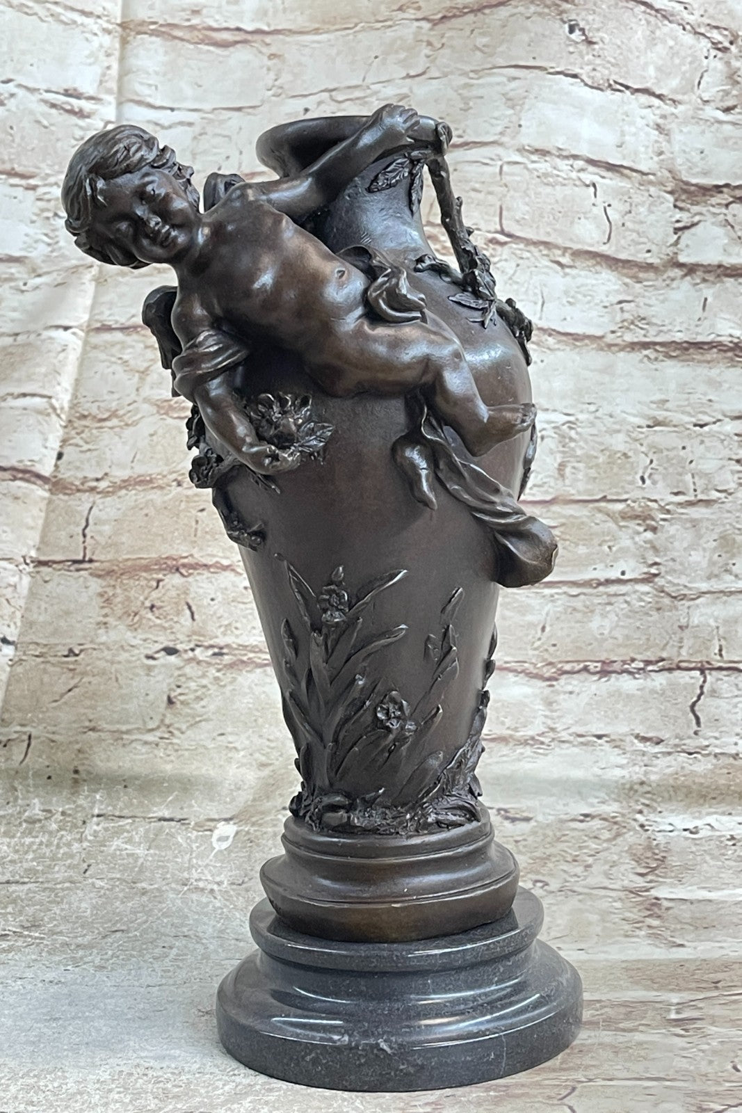 Art Deco Victorian Style Baby Angel Cherubs Vase Planter Bronze Statue