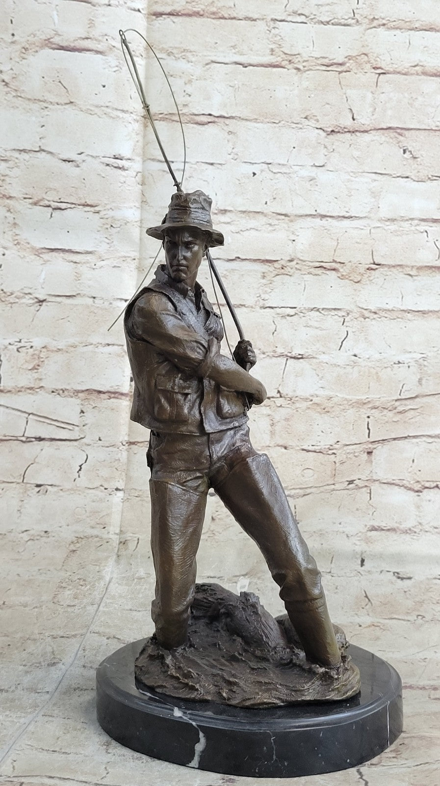 Bronze Fisherman Sculpture: Fly Fisherman by Miguel Lopez Known As Milo  Figure