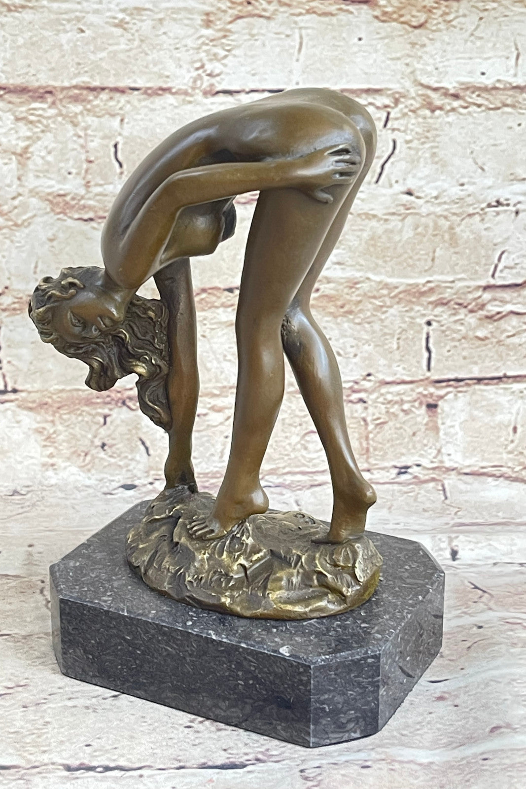 Original Vitaleh Nude Girl Bending Bronze Figurine Art Deco Hot Cast M