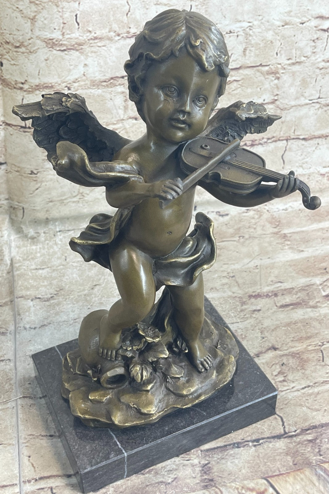 Hand Made Nude Angel with Violin Genuine Solid bronze by Augustine Mor