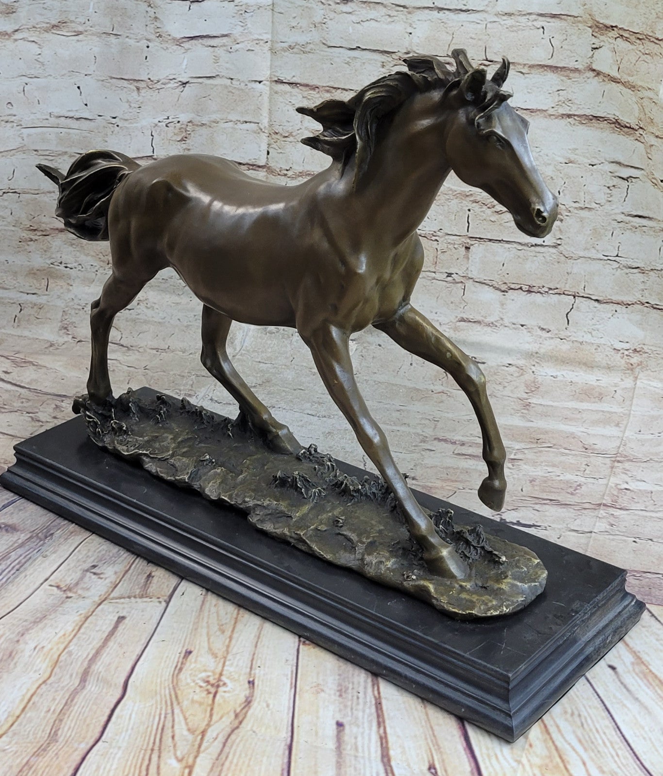 Bronze Sculpture Statue Large Mene Racing Horse Model Art Marble Base  Artwork 