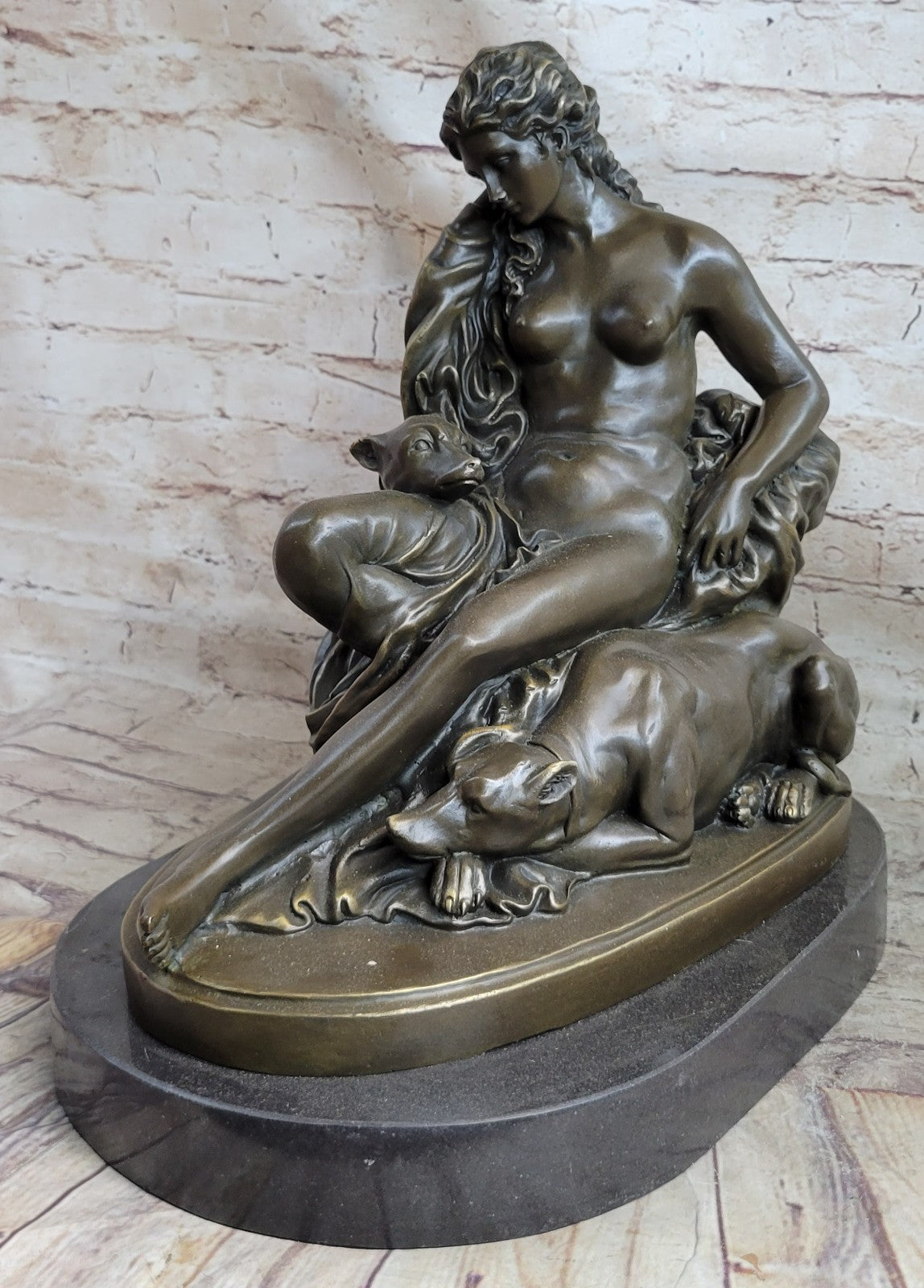 Fabulous Bronze Statue Sculpture Nude Woman Lady Dog Figurine Art Deco