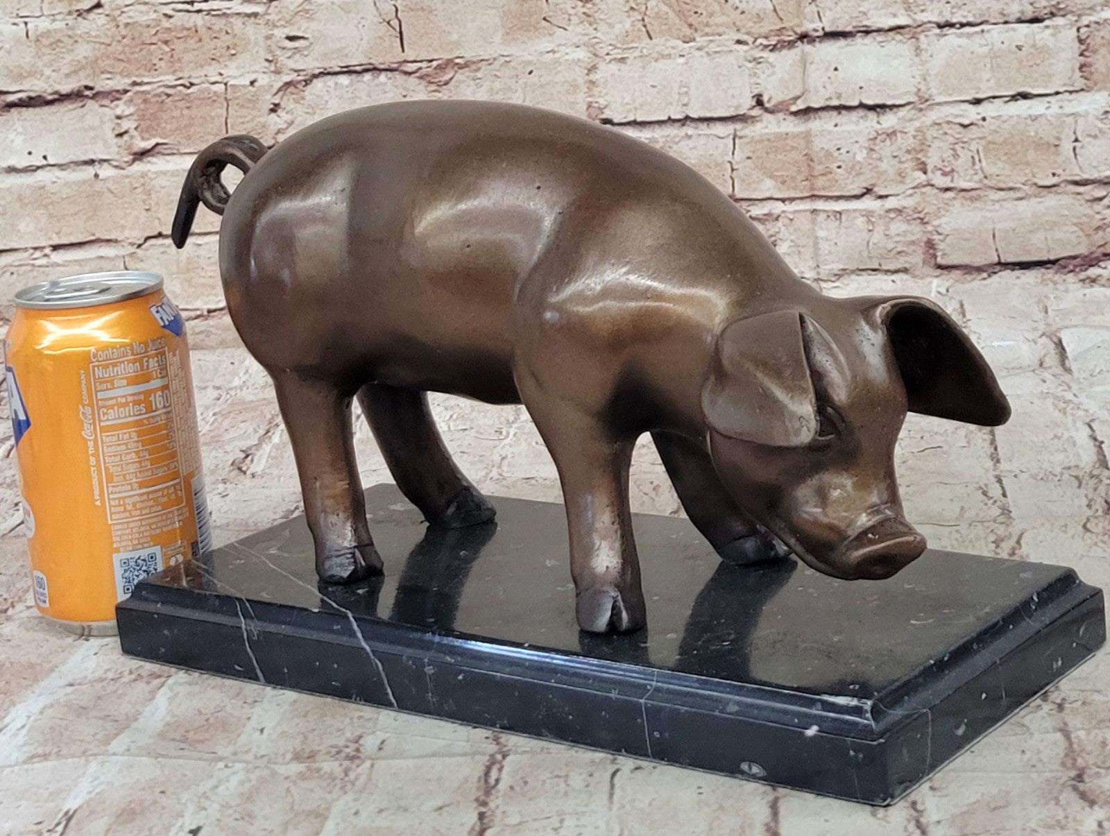 Handcrafted Bronze Pig Figurine by P.J. Mene: Standing Animal Sculpture