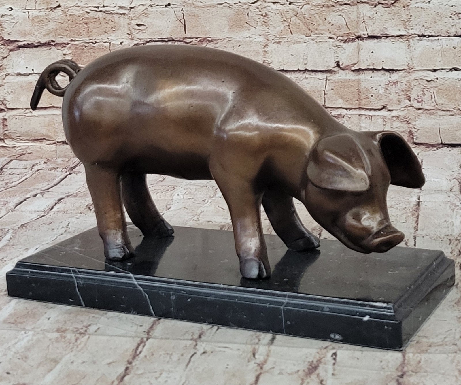 Handcrafted Bronze Pig Figurine by P.J. Mene: Standing Animal Sculpture