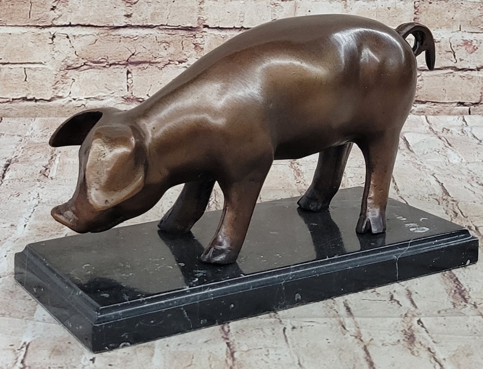 Handcrafted Bronze Pig Figurine by P.J. Mene: Standing Animal Sculpture