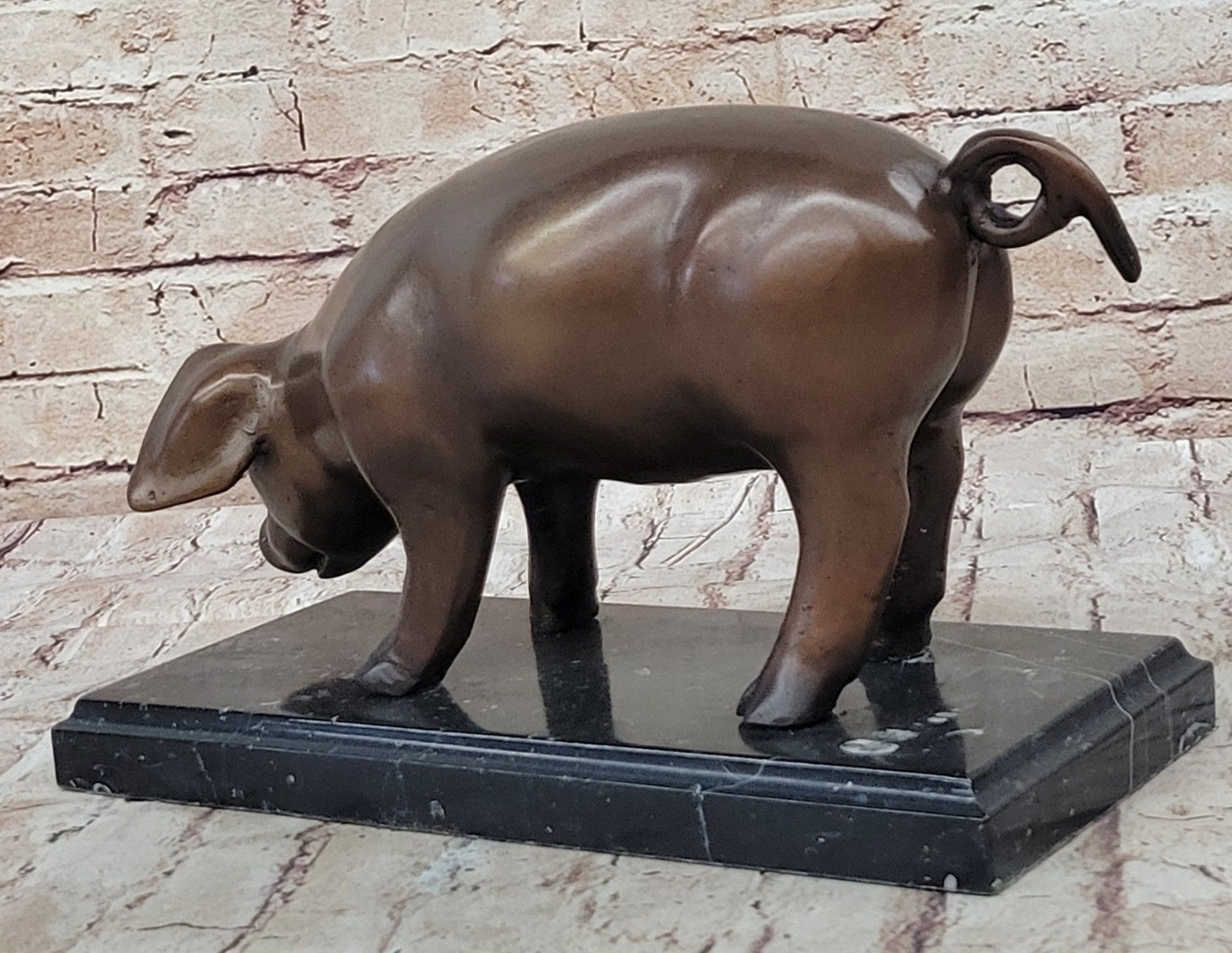 Handcrafted Bronze Pig Figurine by P.J. Mene: Standing Animal Sculpture