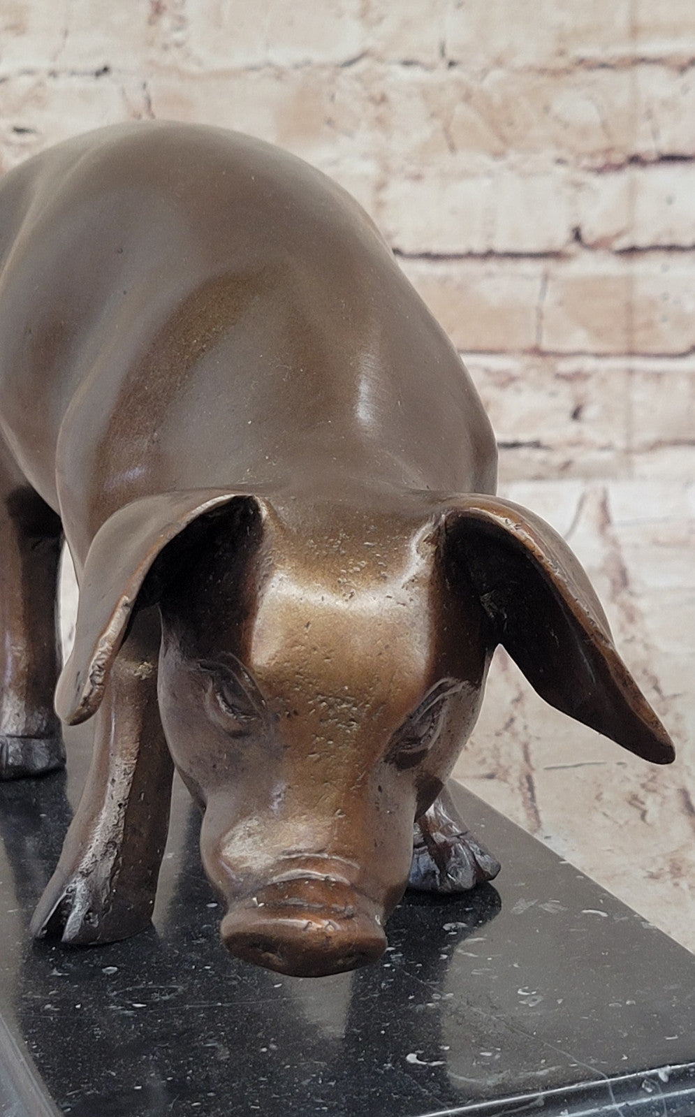 Handcrafted Bronze Pig Figurine by P.J. Mene: Standing Animal Sculpture