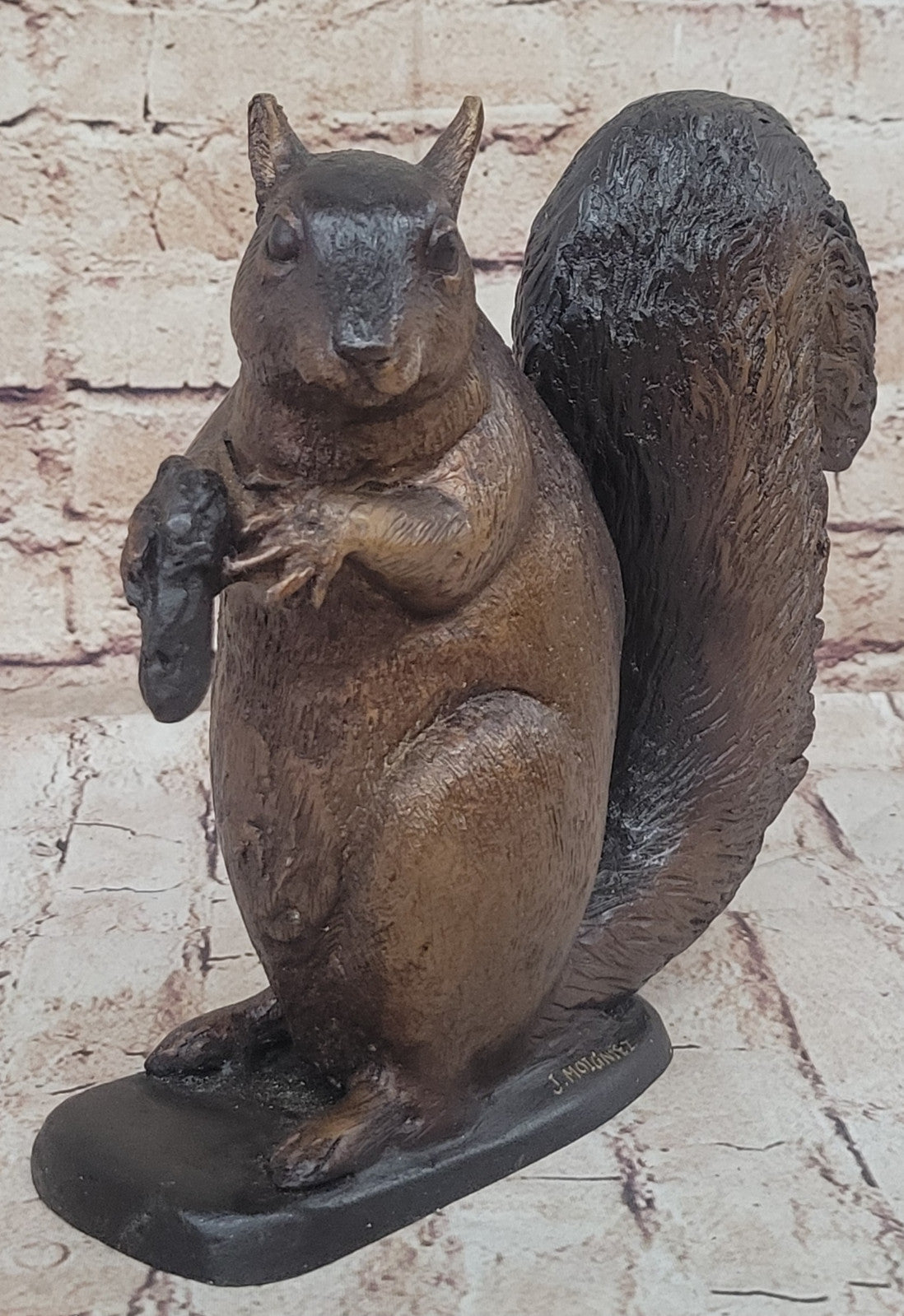 Handcrafted Bronze Squirrel Statue by Moigniez: Home and Backyard Decor