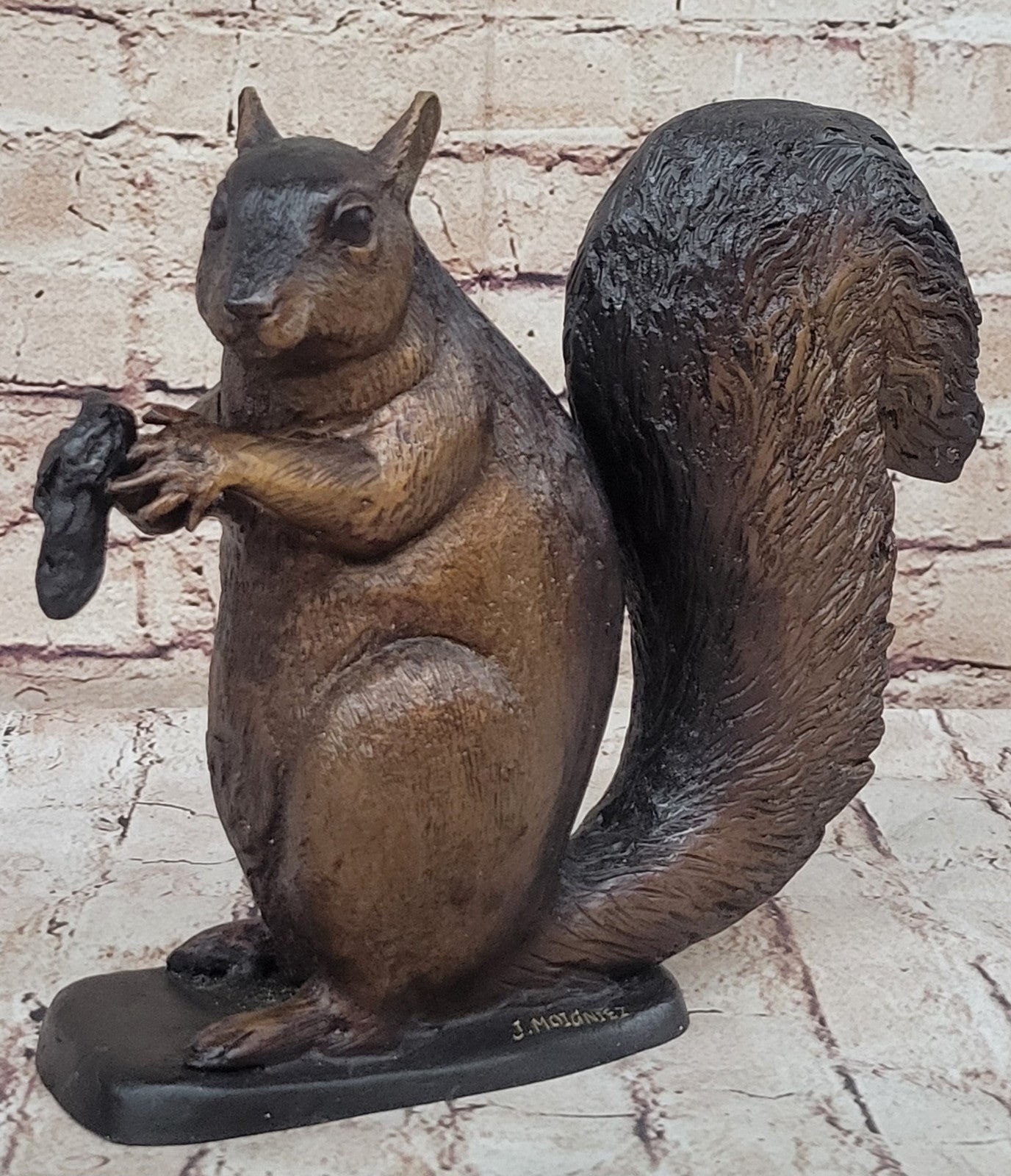 Handcrafted Bronze Squirrel Statue by Moigniez: Home and Backyard Decor