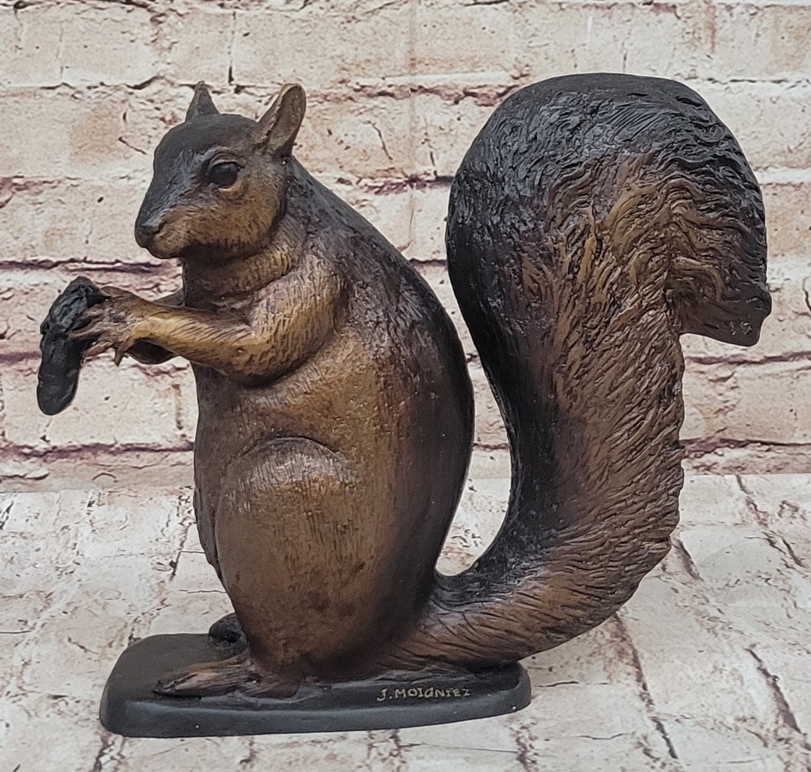 Handcrafted Bronze Squirrel Statue by Moigniez: Home and Backyard Decor