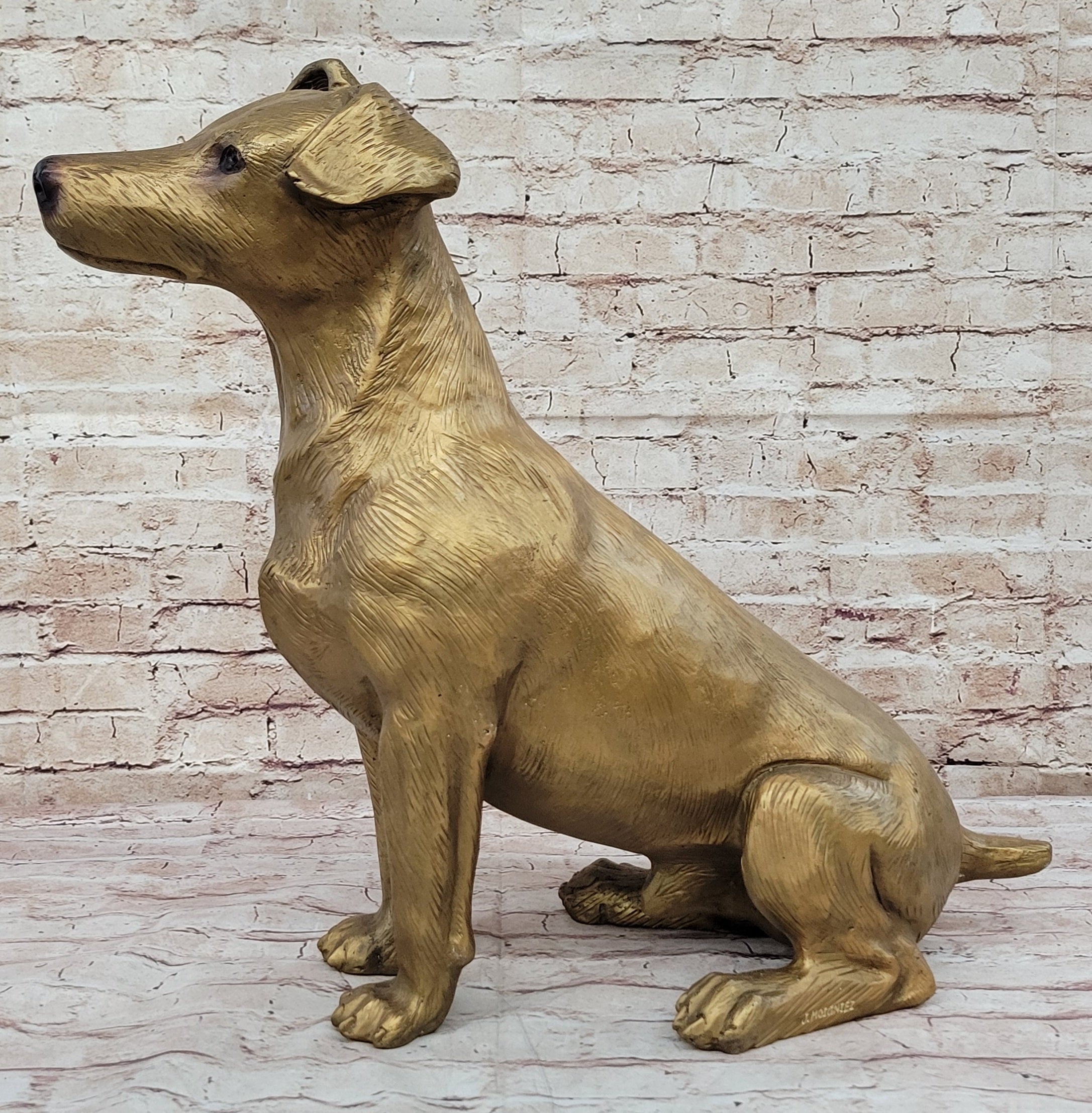 Lost Wax Life Size Jack Russell Terrier Dog Bronze Sculpture Statue Decor