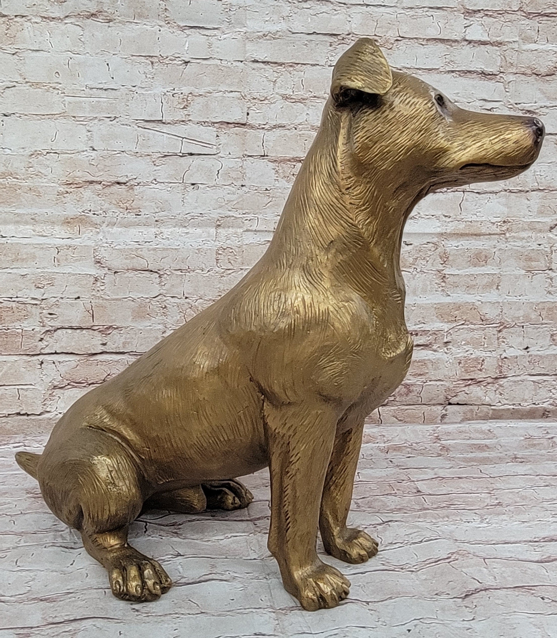 Lost Wax Life Size Jack Russell Terrier Dog Bronze Sculpture Statue Decor