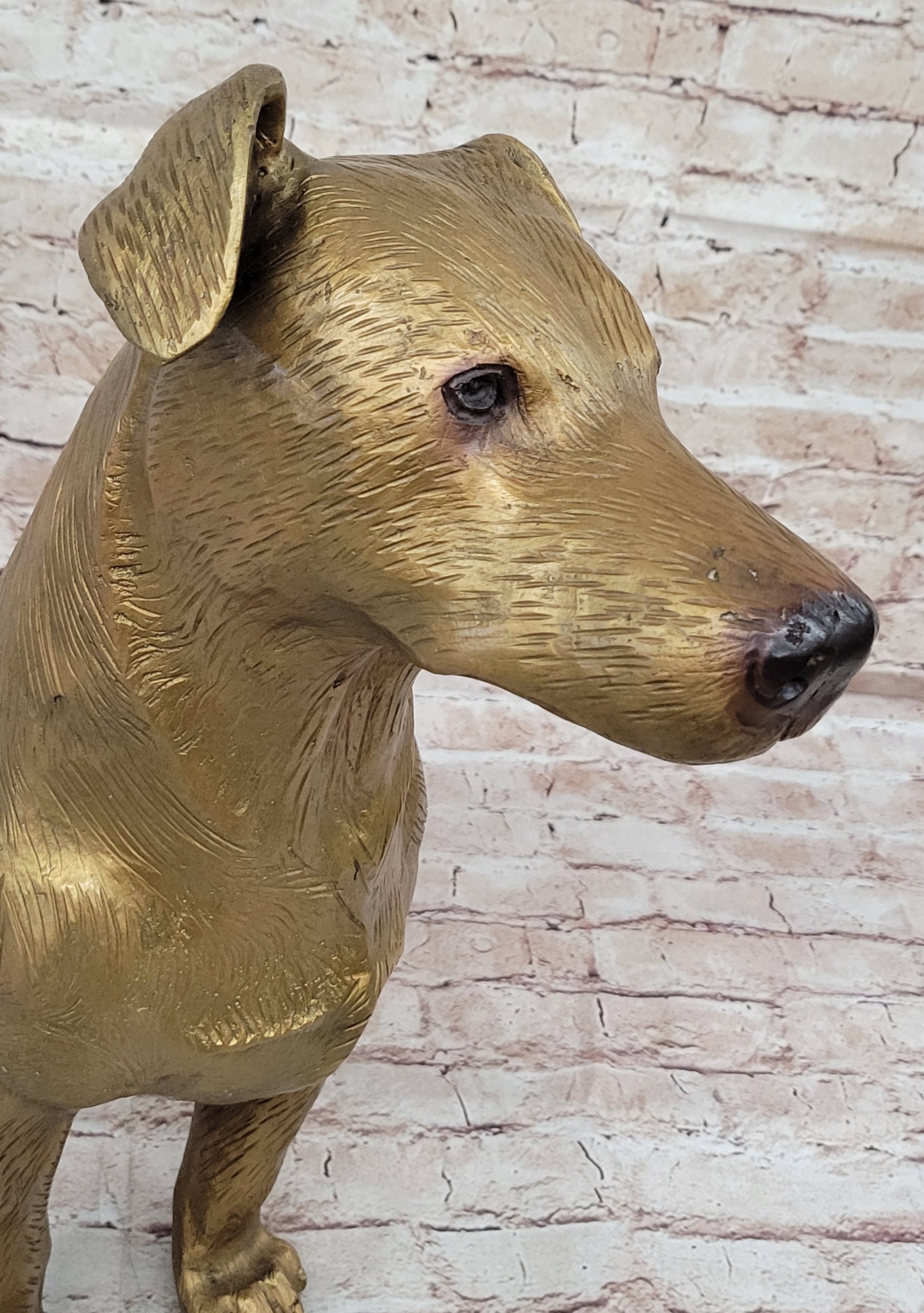 Lost Wax Life Size Jack Russell Terrier Dog Bronze Sculpture Statue Decor