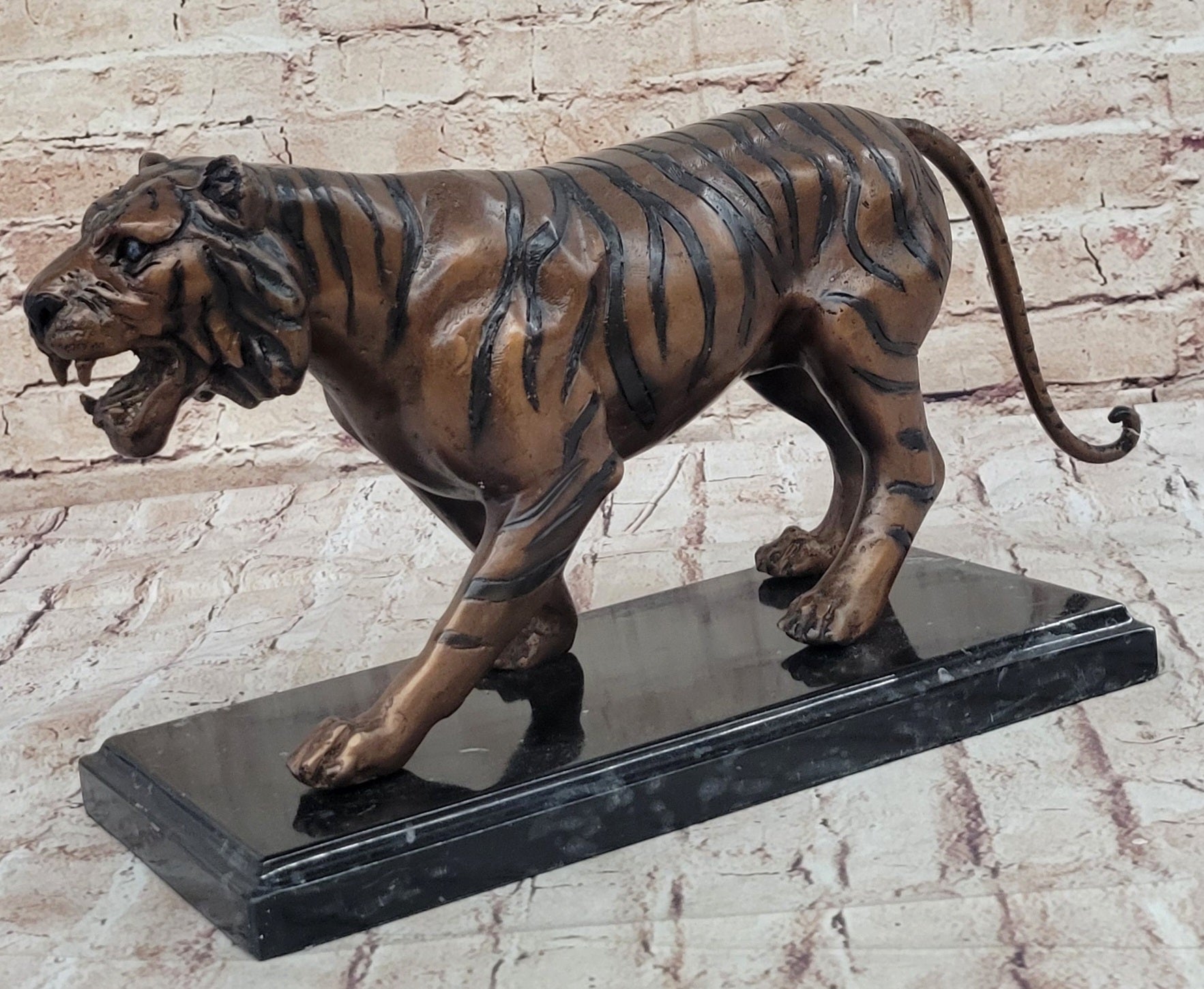 Handcrafted Detailed Indian Tiger Bronze Sculpture Figurine Figure Home Decor