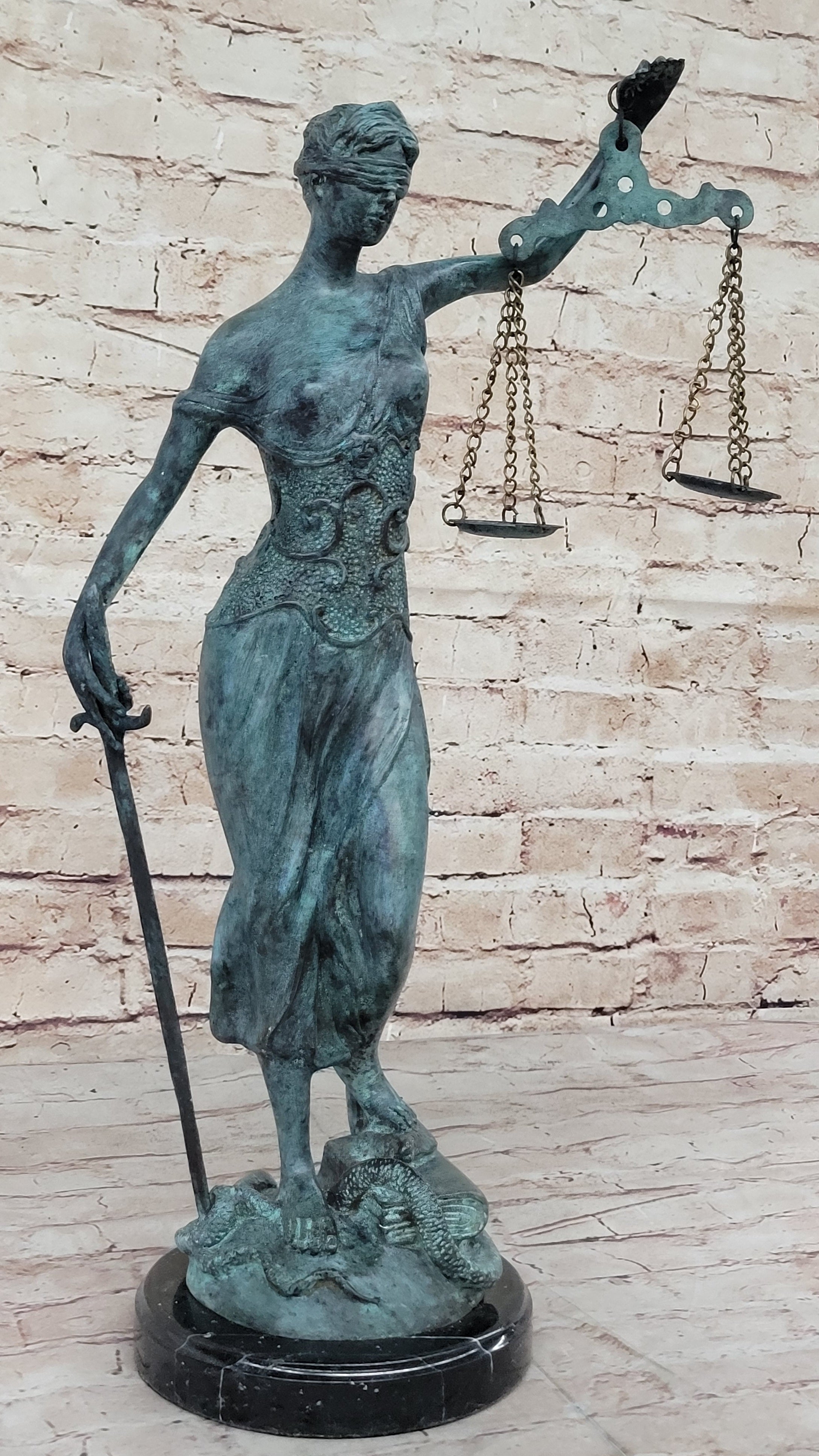 Large 19" Heavy Solid Bronze Lady Blind Justice Statue Lawyers Themis Deal Gift