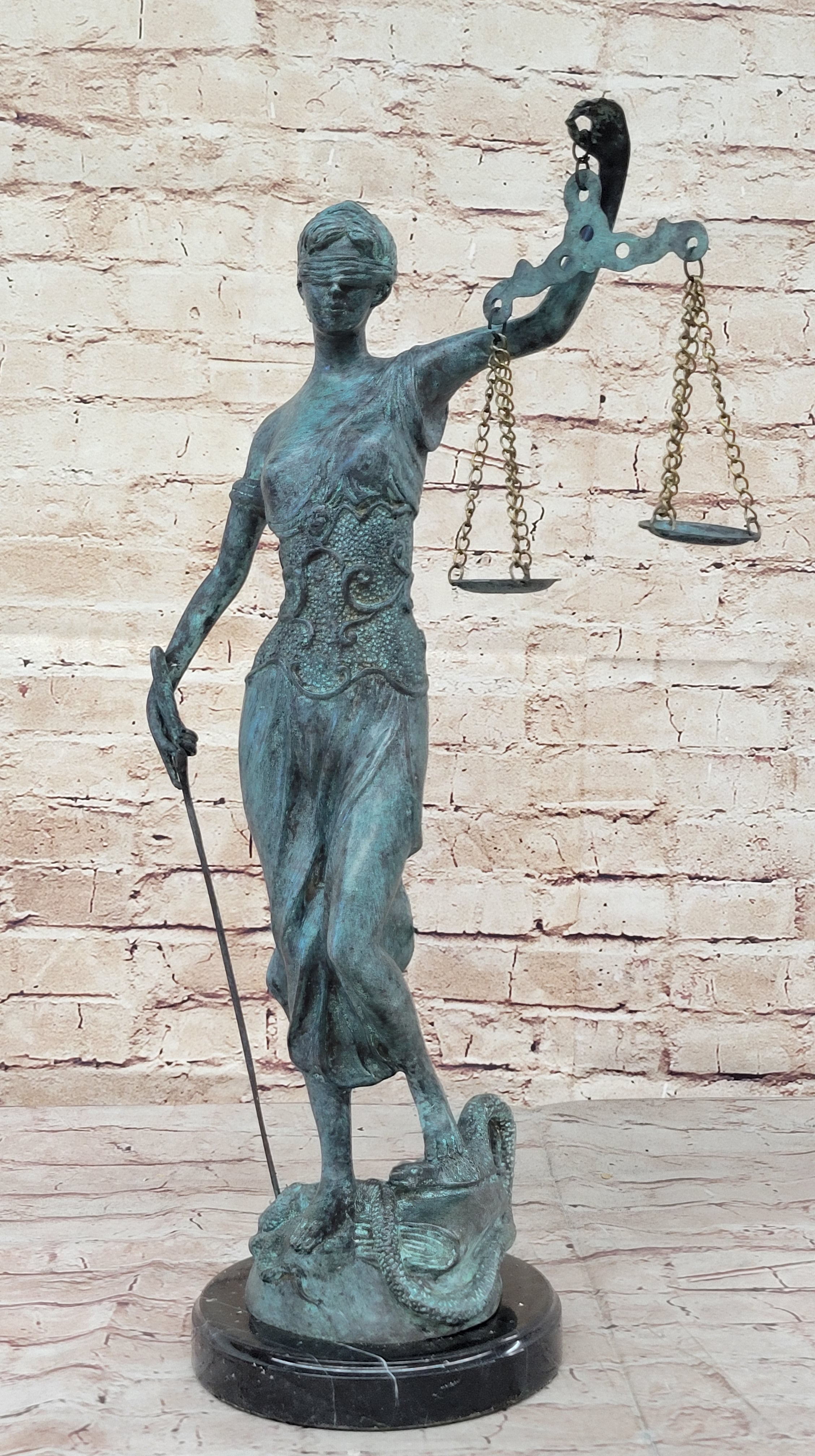 Large 19" Heavy Solid Bronze Lady Blind Justice Statue Lawyers Themis Deal Gift