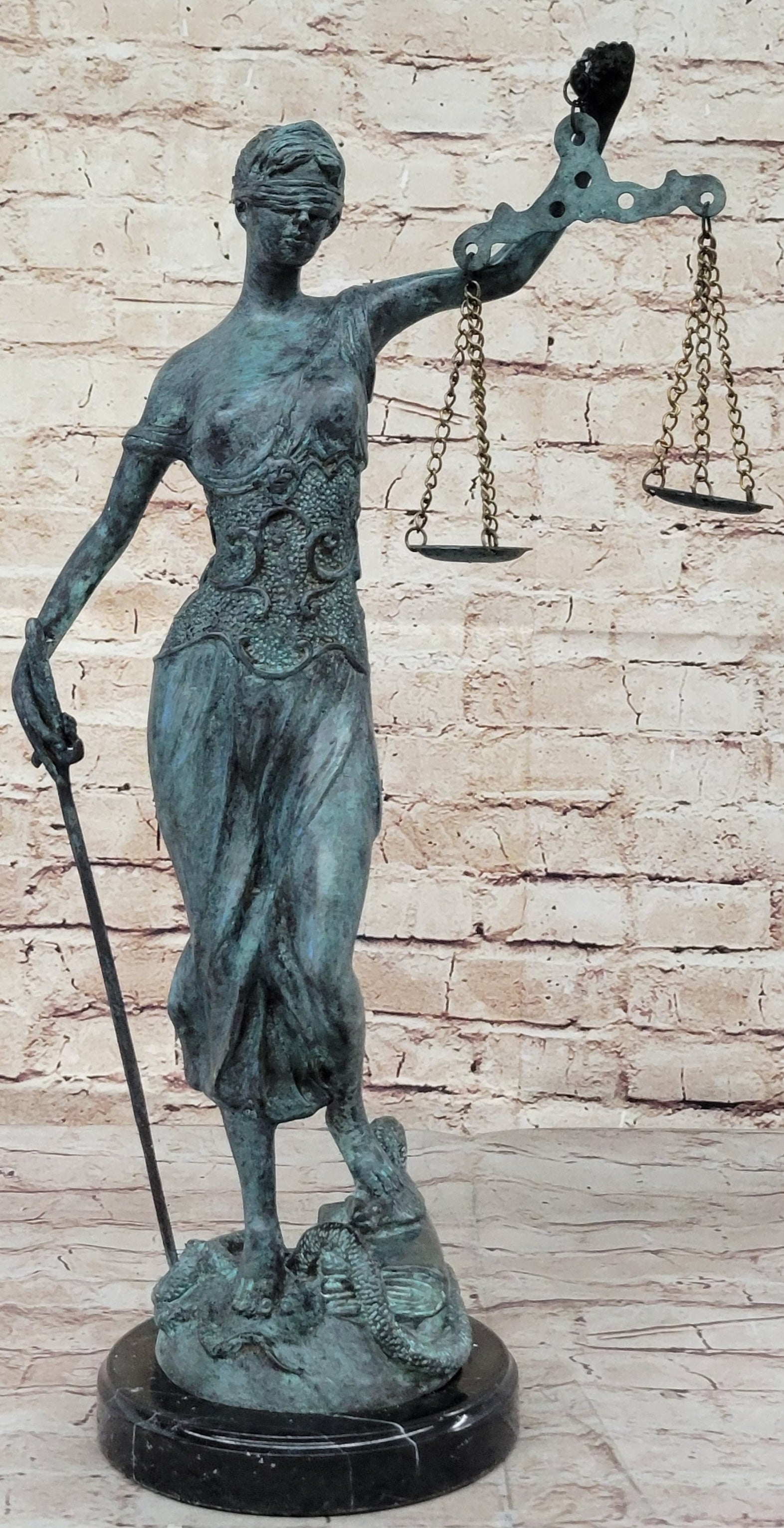 Large 19" Heavy Solid Bronze Lady Blind Justice Statue Lawyers Themis Deal Gift