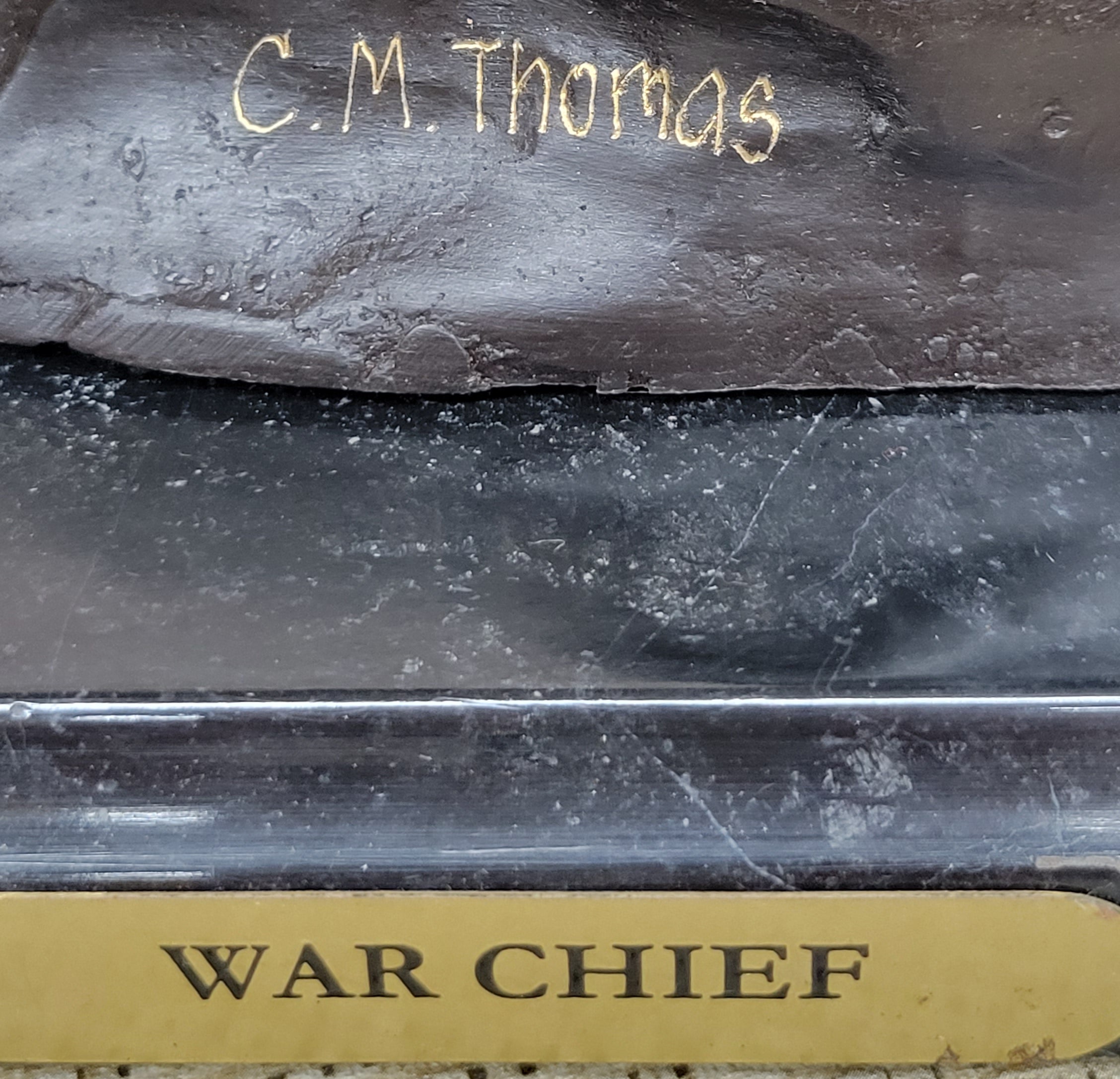 Original Thomas War Chief Bronze Sculpture Western Art Marble Base Figurine Sale