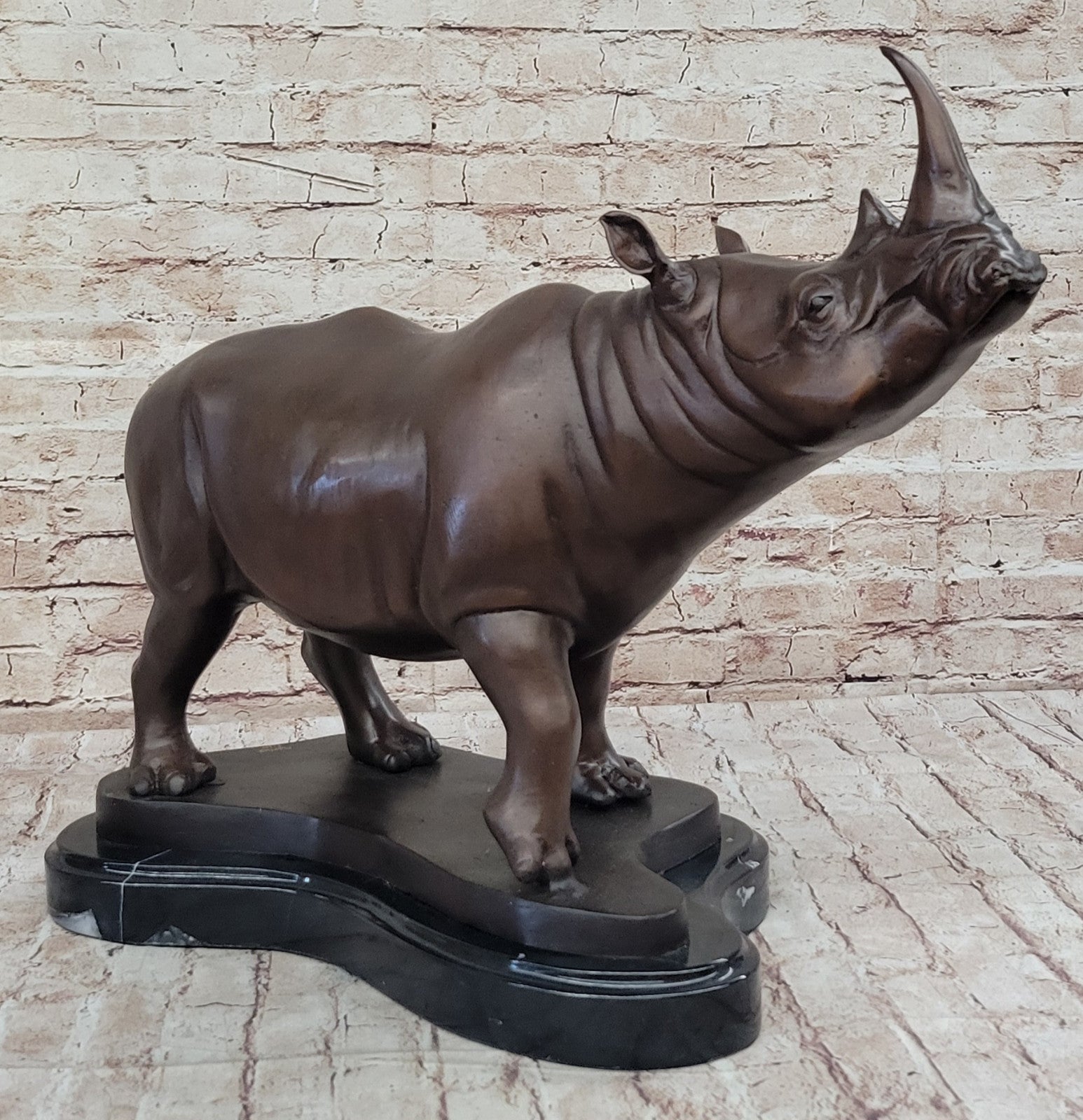 Limited Edition Hand Made Bronze White Rhino Sculpture: Wildlife Statue Figure