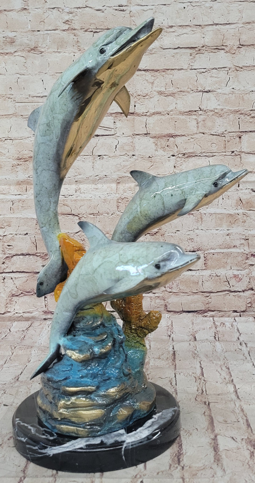 Handcrafted Bronze Dolphin Trio Sculpture: Limited Edition Sealife Statue Marius