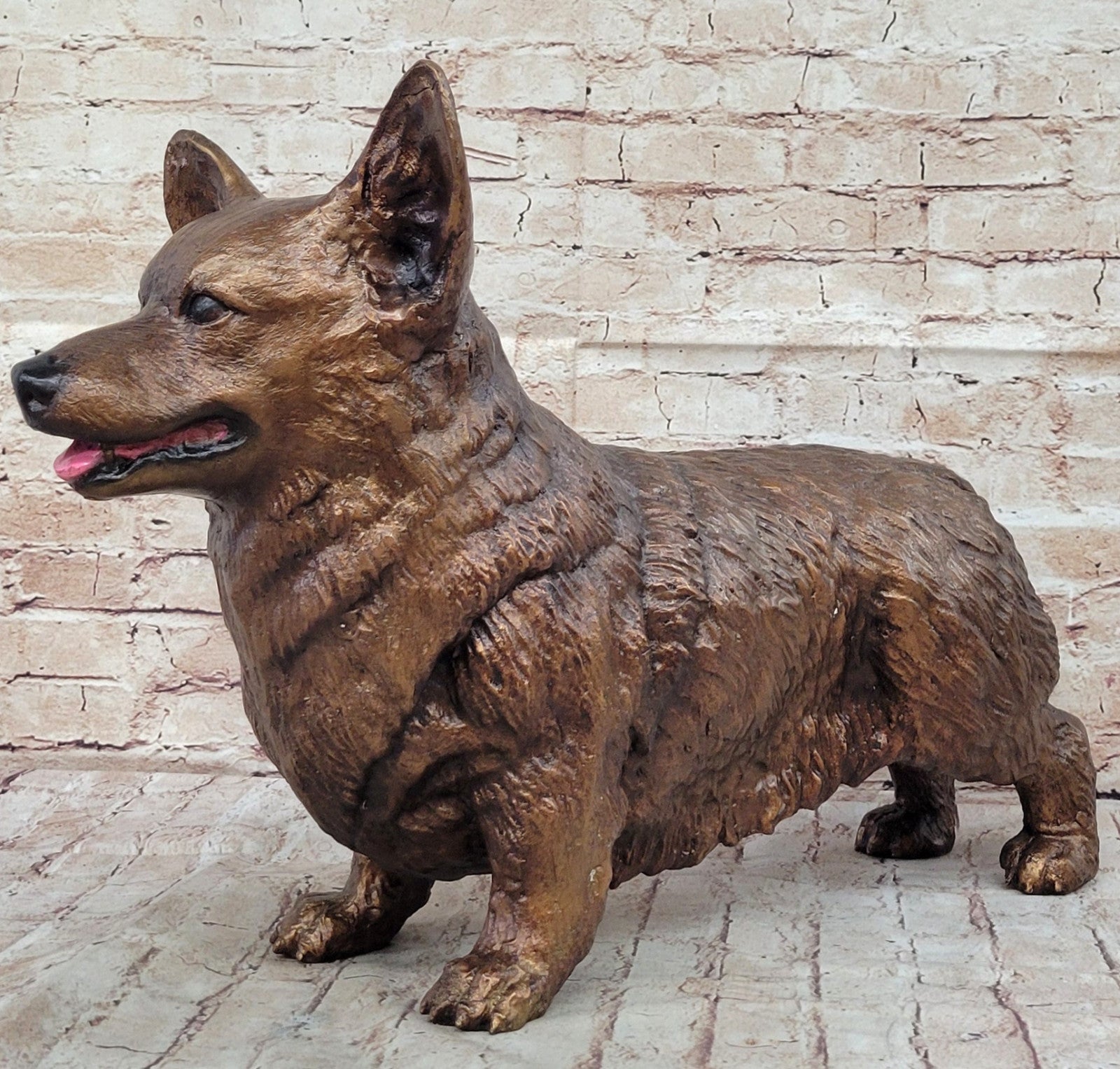 100% Bronze Corgi Dog Sculpture by Mogniez: Indoor/Outdoor Decor Statue