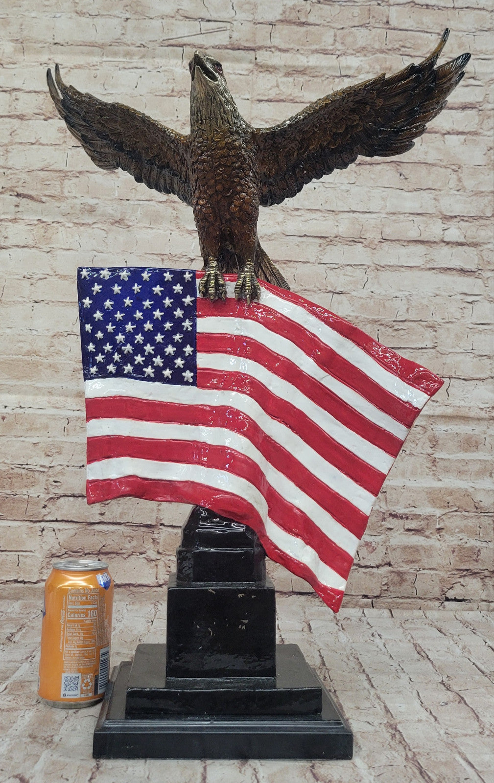 Moigniez Signed Bronze American Eagle Sculpture: USA Flag Statue Collectible