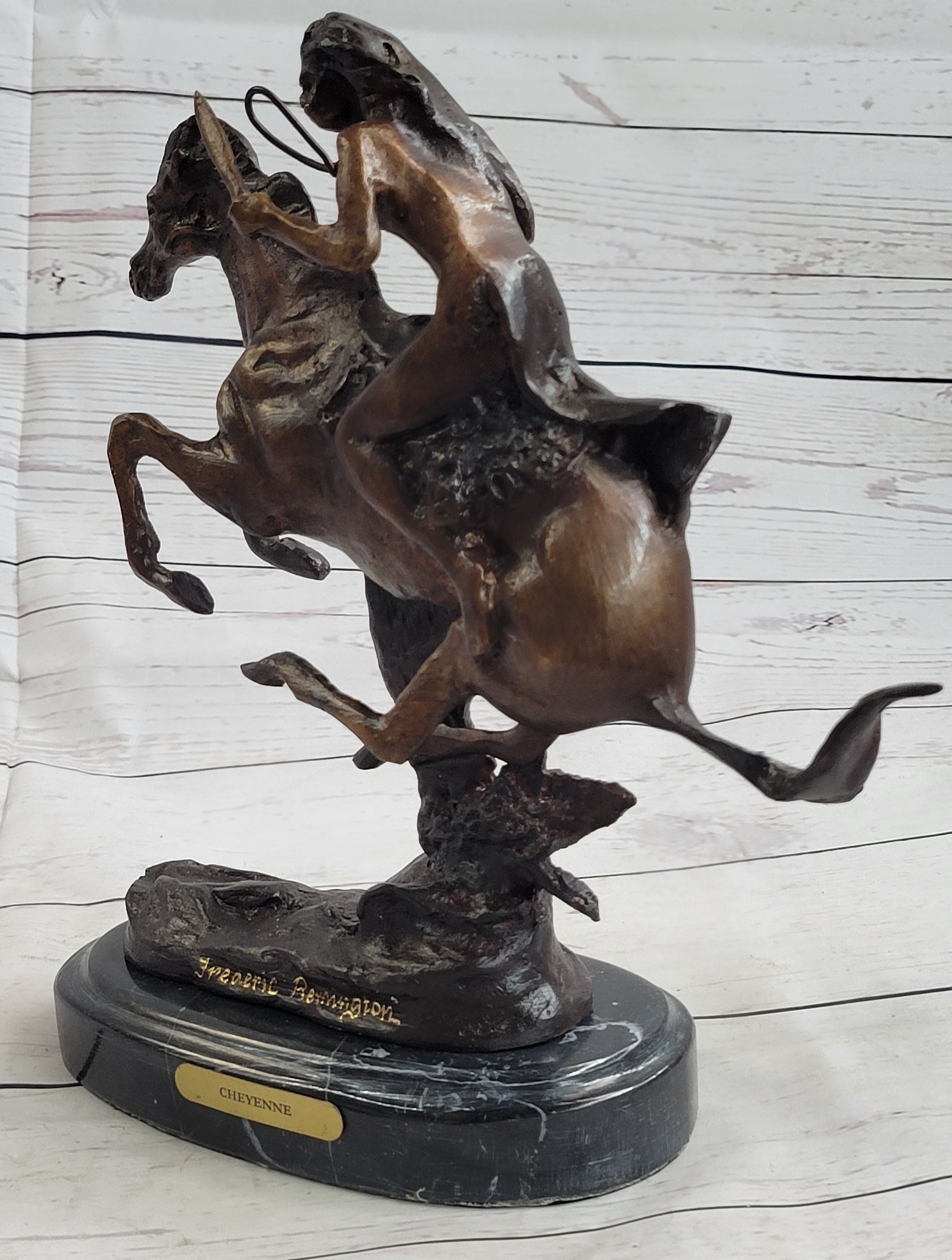 VTG REPRODUCTION FREDERIC REMINGTON "THE CHEYENNE" CAST BRONZE SCULPTURE, NICE