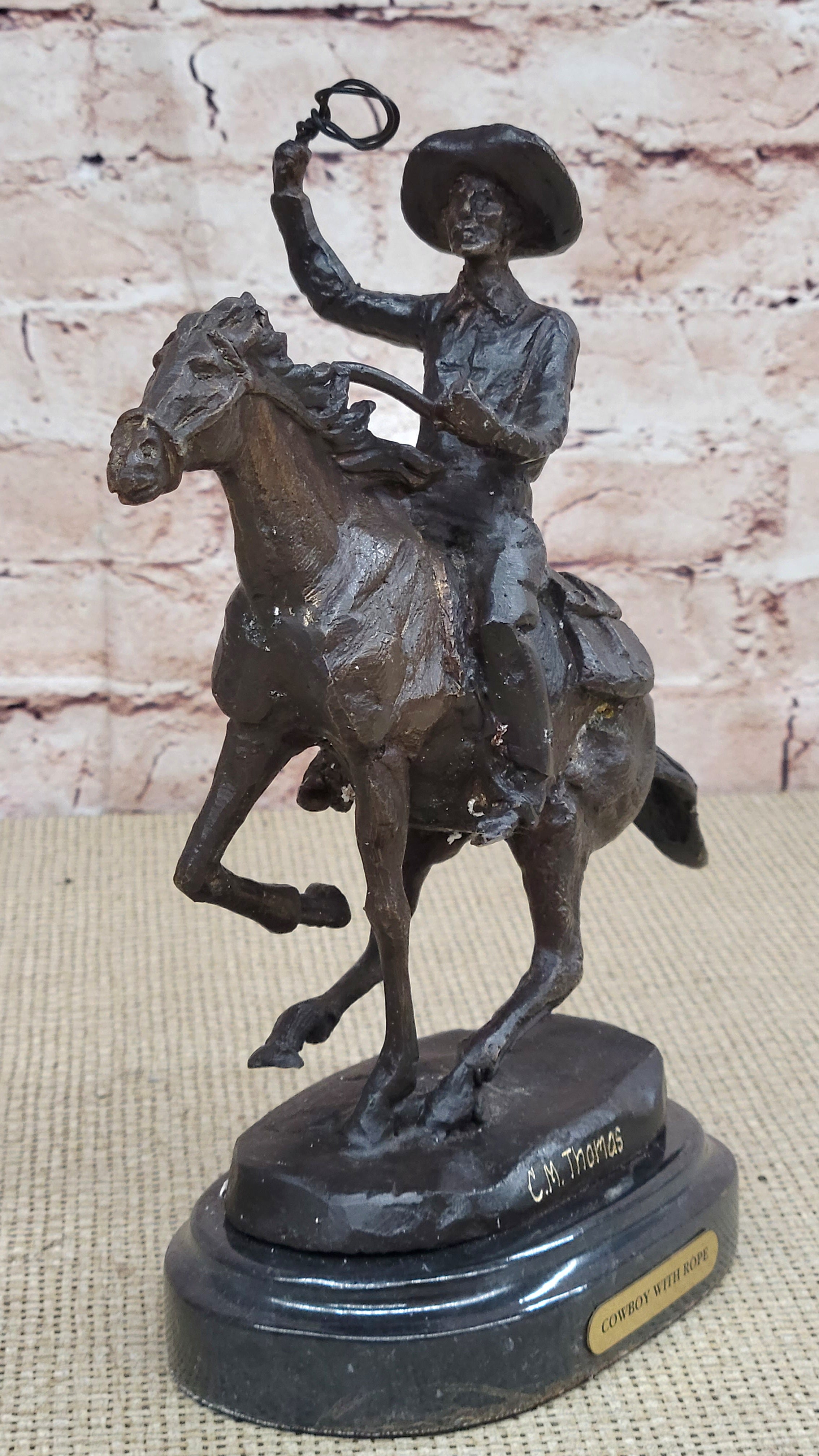 Handcrafted bronze sculpture SALE Western Horse On Cowboy Seasoned Old West