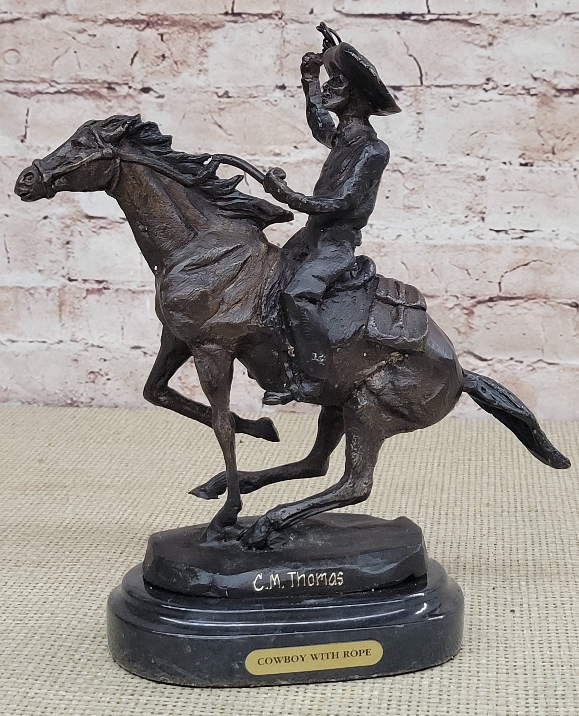 Handcrafted bronze sculpture SALE Western Horse On Cowboy Seasoned Old West