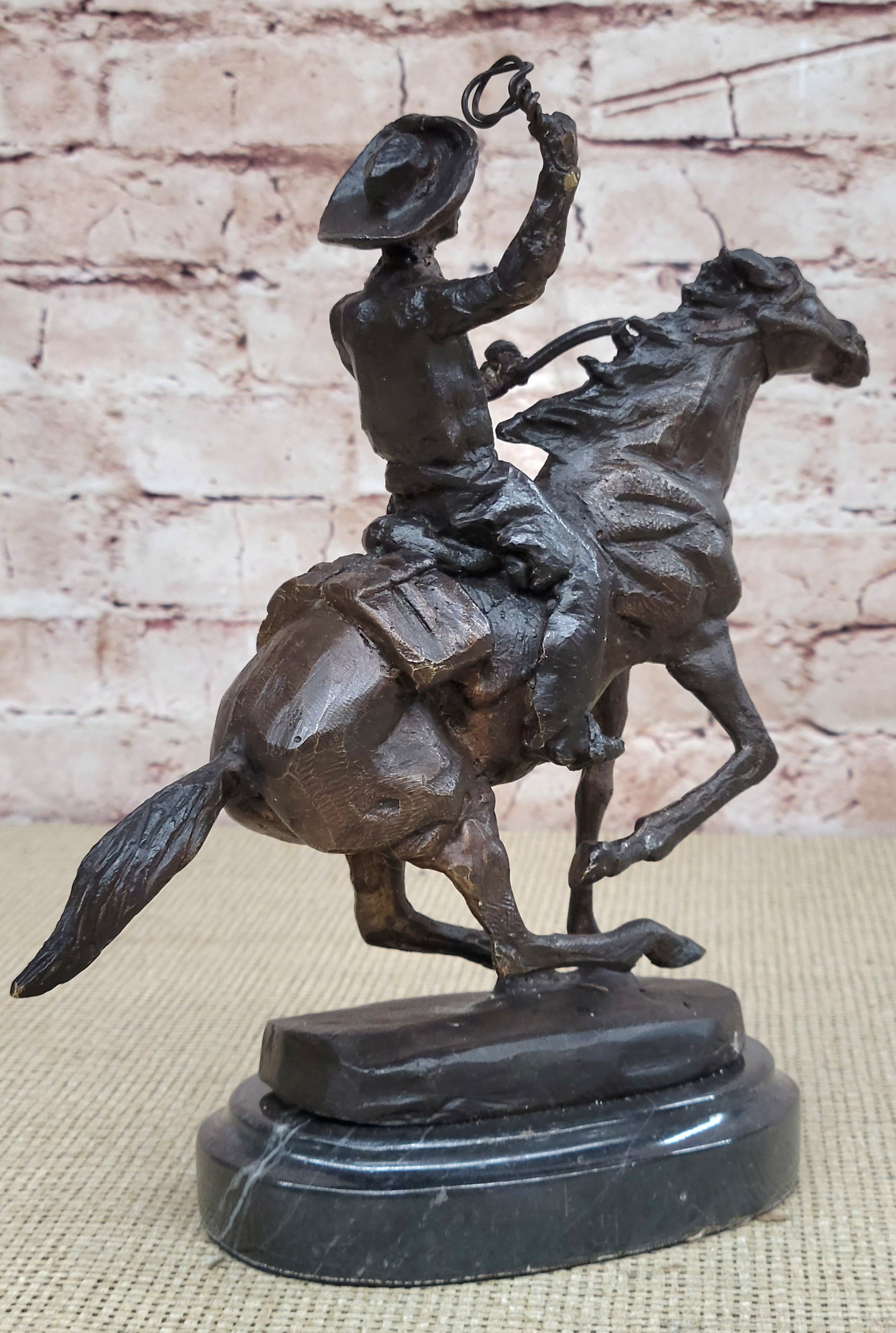 Handcrafted bronze sculpture SALE Western Horse On Cowboy Seasoned Old West