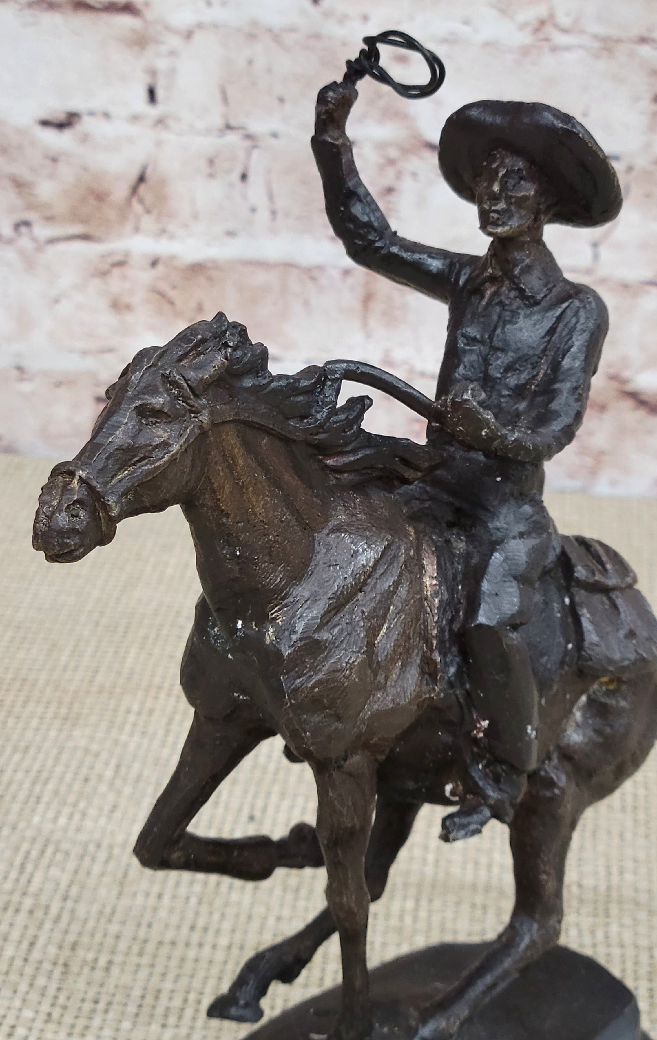 Handcrafted bronze sculpture SALE Western Horse On Cowboy Seasoned Old West