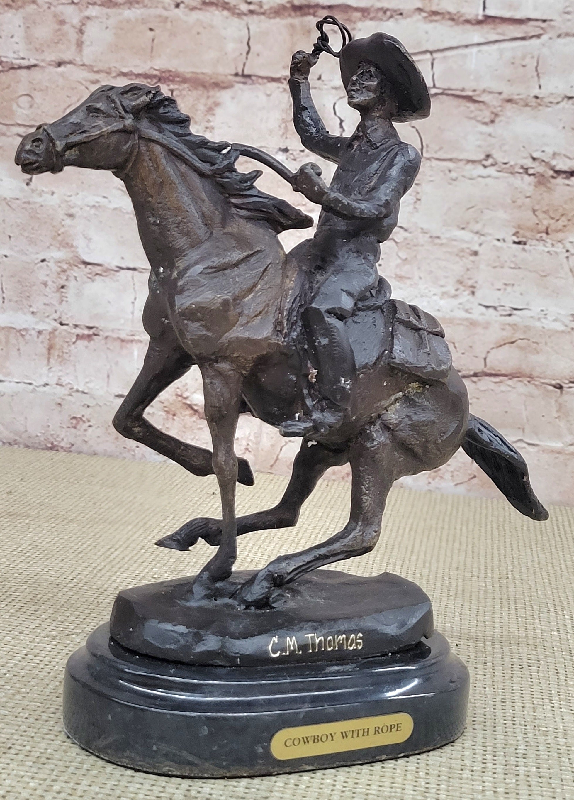 Handcrafted bronze sculpture SALE Western Horse On Cowboy Seasoned Old West