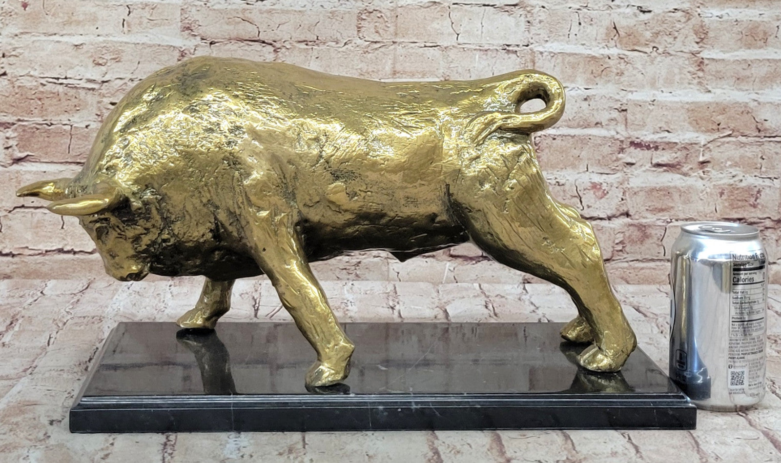 Genuine Bronze Bull Sculpture: Limited Edition Gold Patina Modern Statue