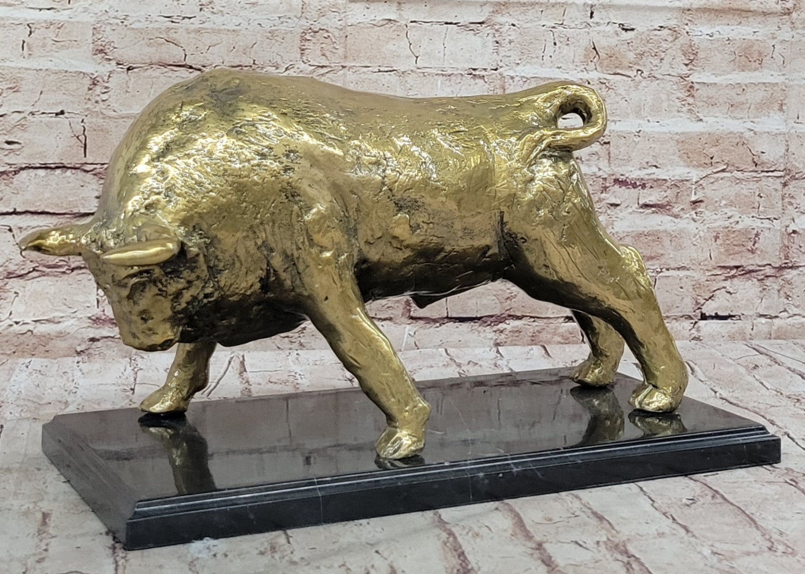 Genuine Bronze Bull Sculpture: Limited Edition Gold Patina Modern Statue