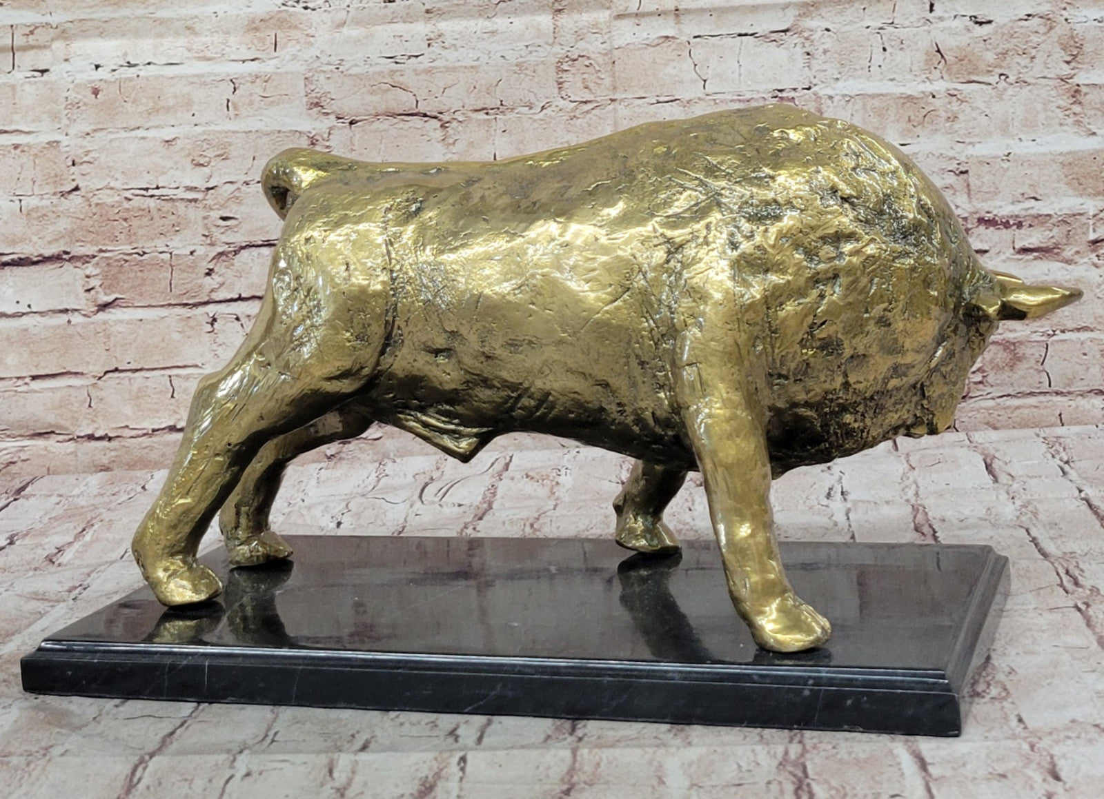 Genuine Bronze Bull Sculpture: Limited Edition Gold Patina Modern Statue