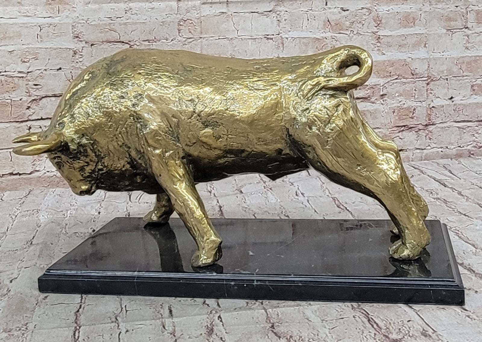 Genuine Bronze Bull Sculpture: Limited Edition Gold Patina Modern Statue