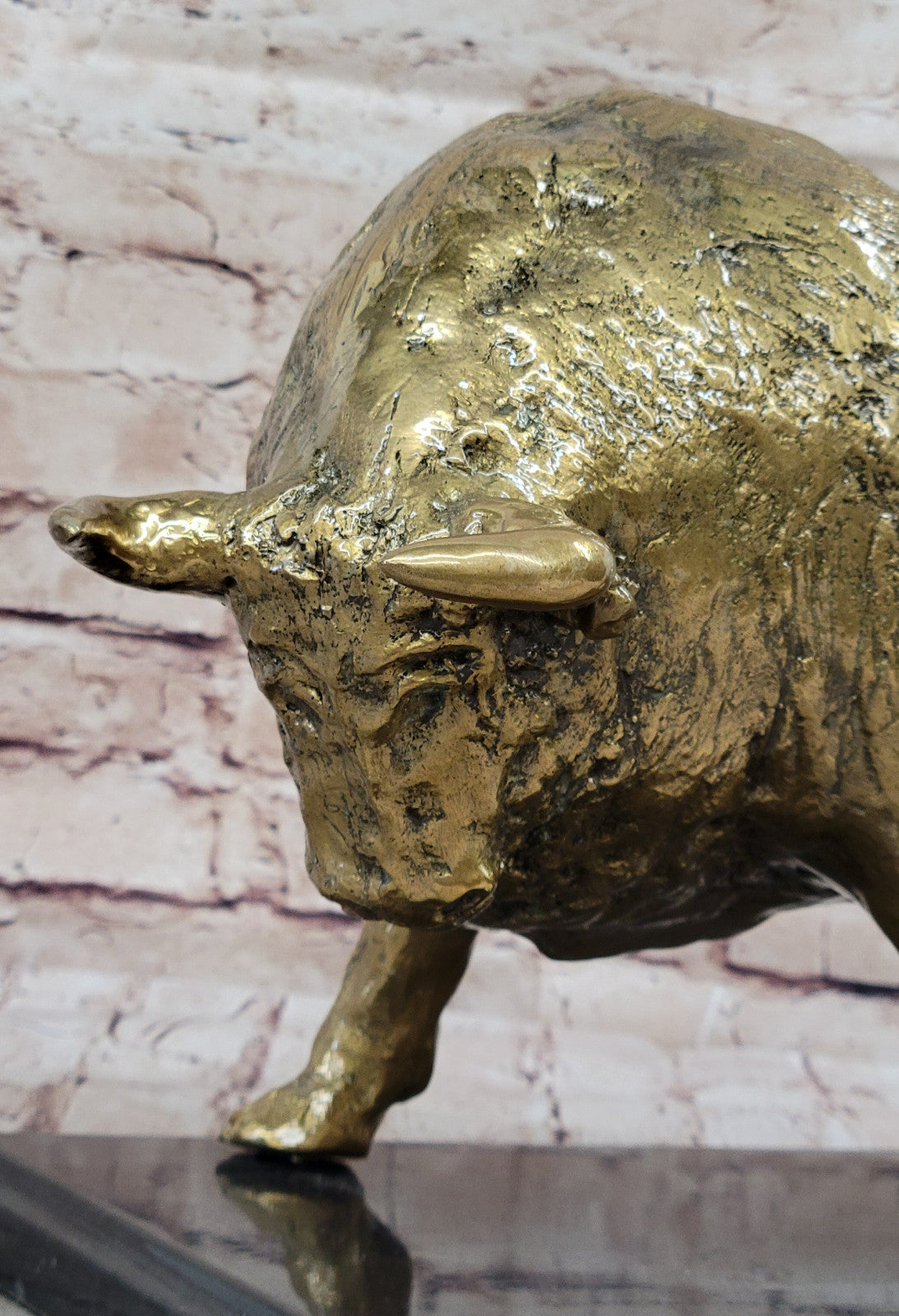 Genuine Bronze Bull Sculpture: Limited Edition Gold Patina Modern Statue