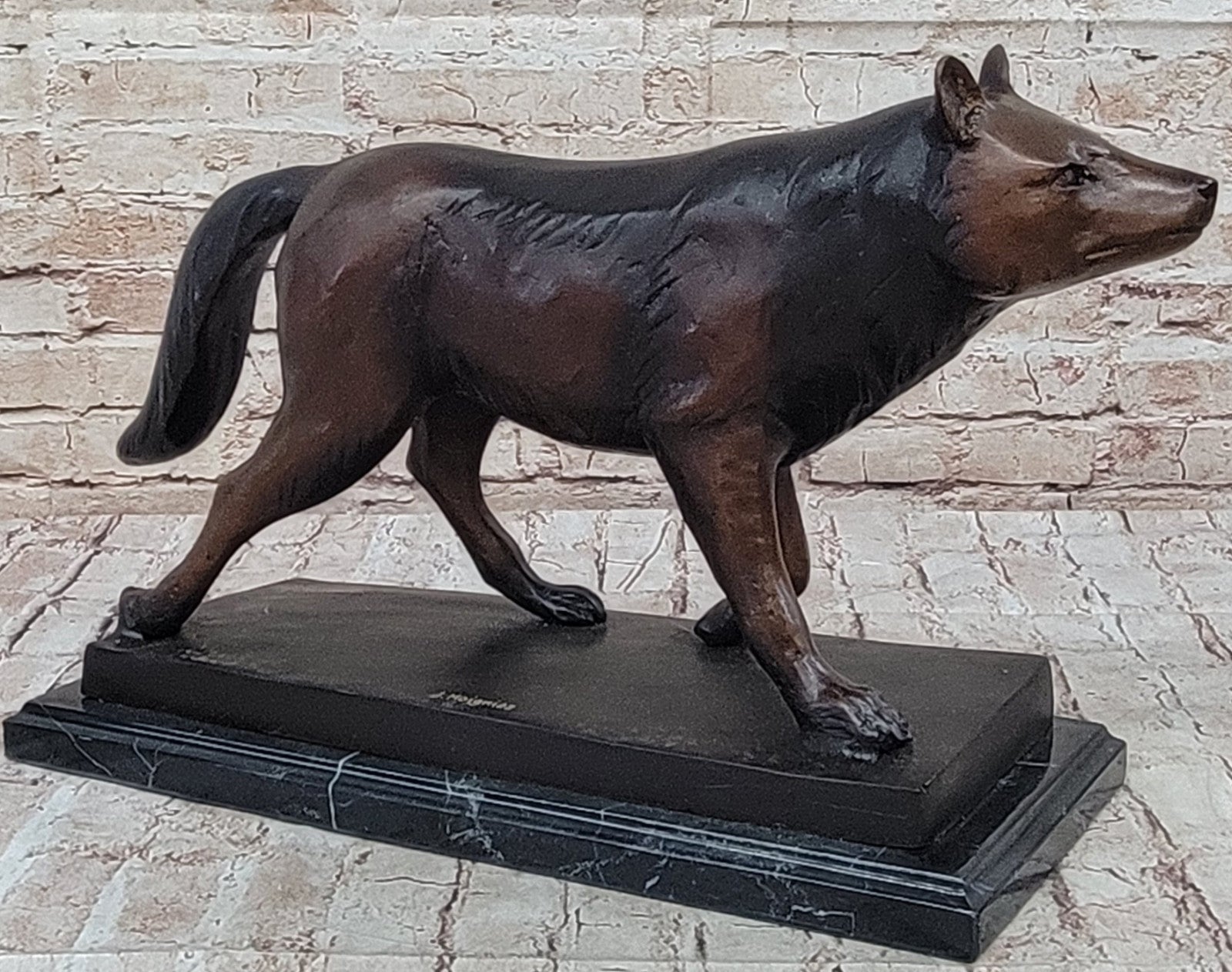 Handcrafted Bronze Wolf Statue by Moigniez: Modern Home Decor Figure