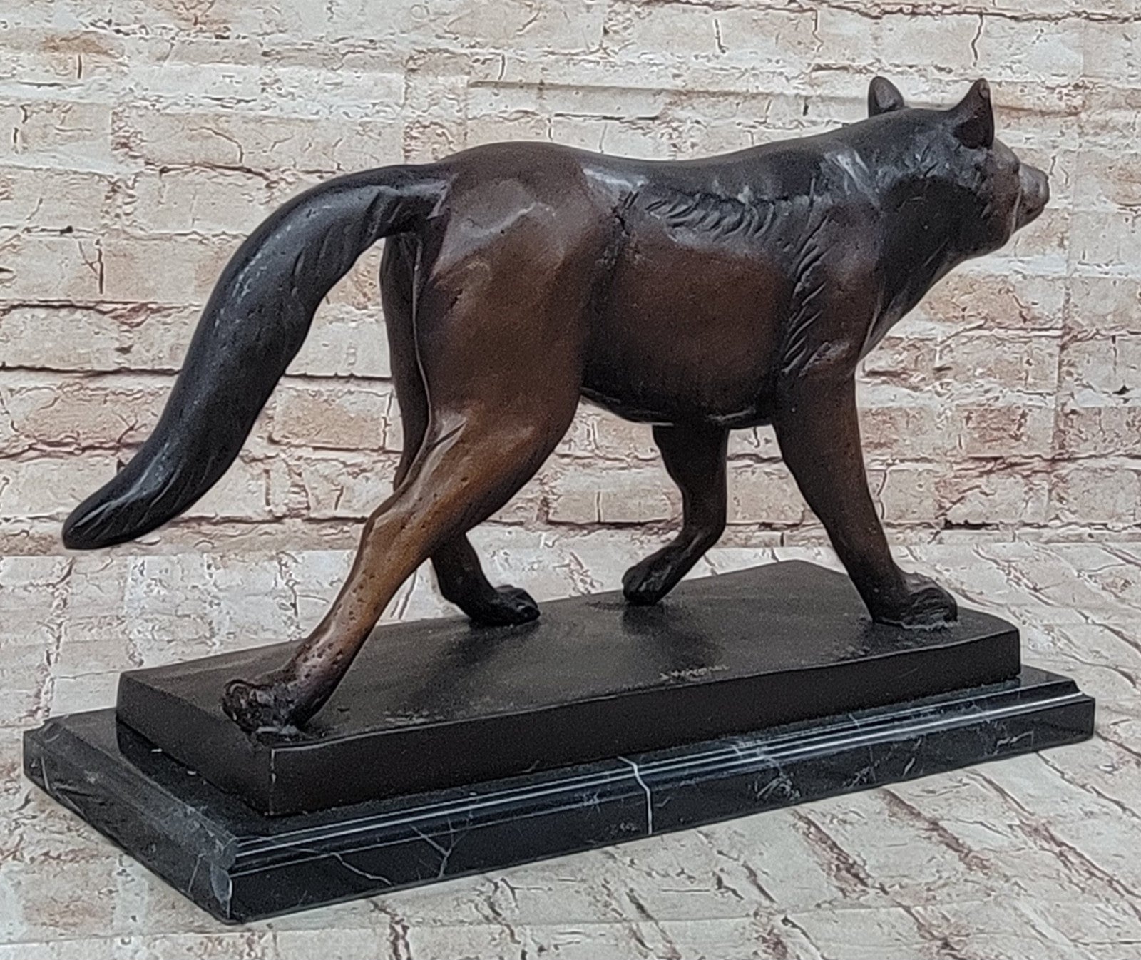 Handcrafted Bronze Wolf Statue by Moigniez: Modern Home Decor Figure