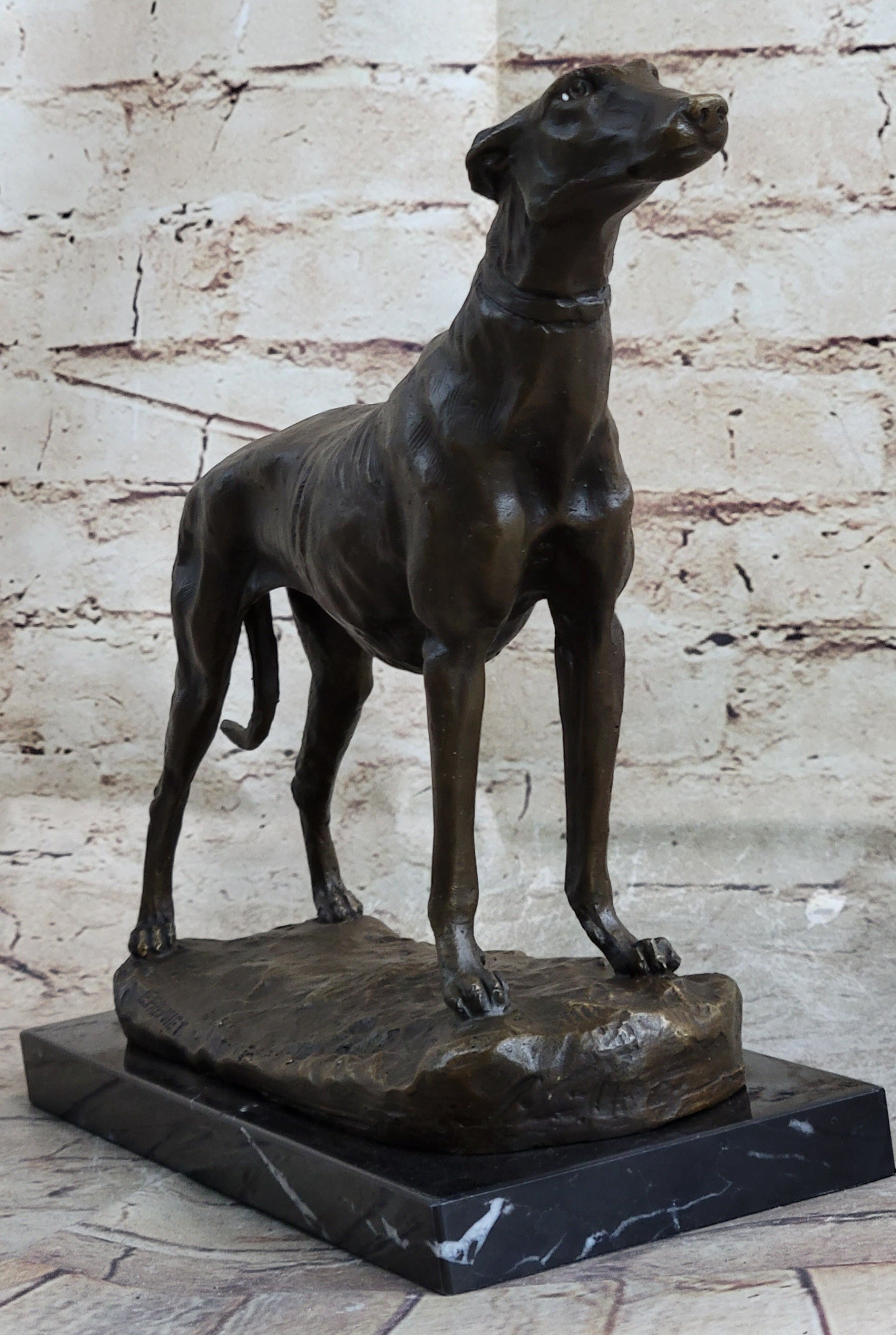 LARGE RARE bronze brass Greyhound Whippet Dog statue unique vintage sculpture