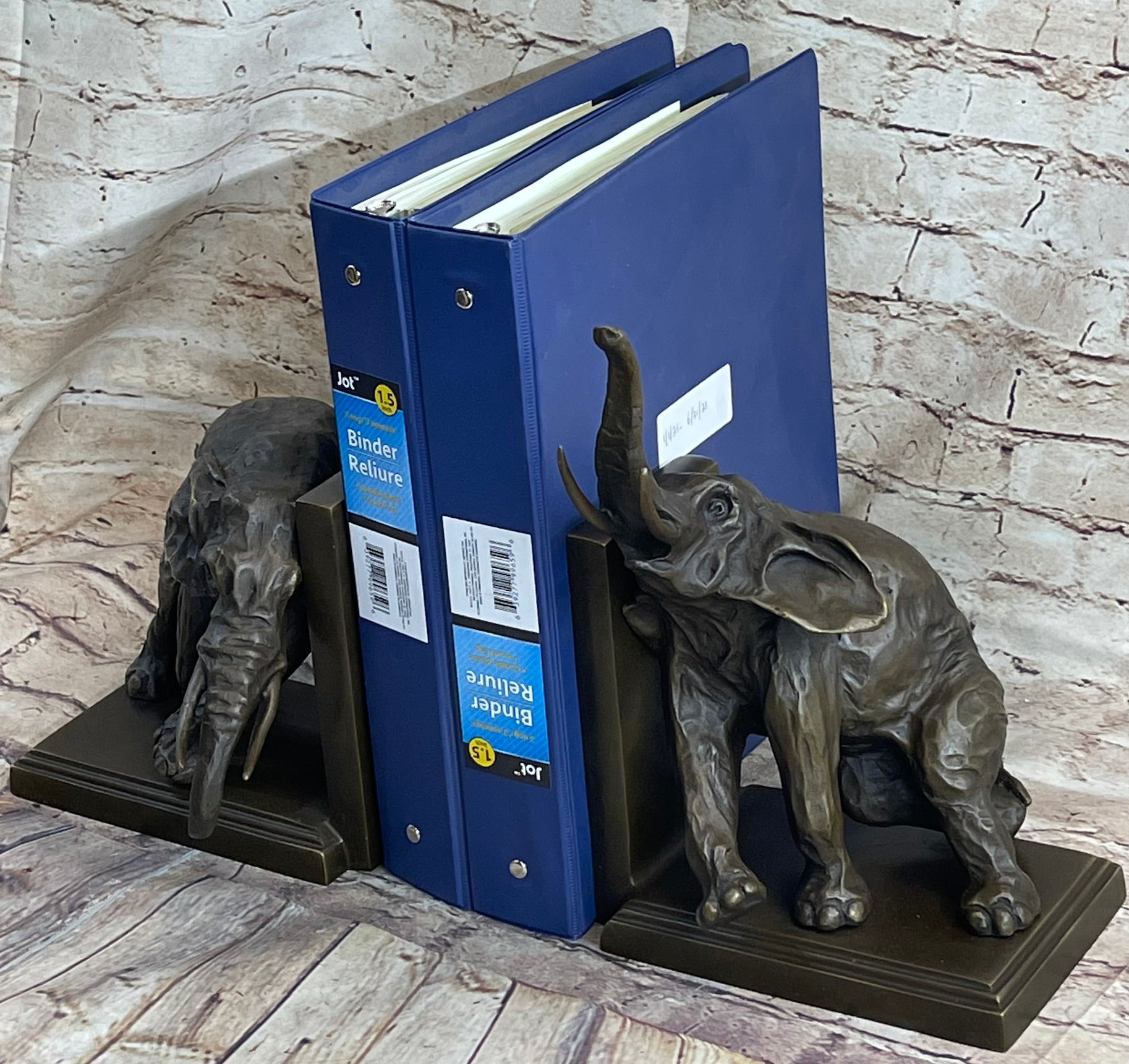 Bronze Statue Book Ends Bookends Sculpture Classic Elephant Elephants Figure