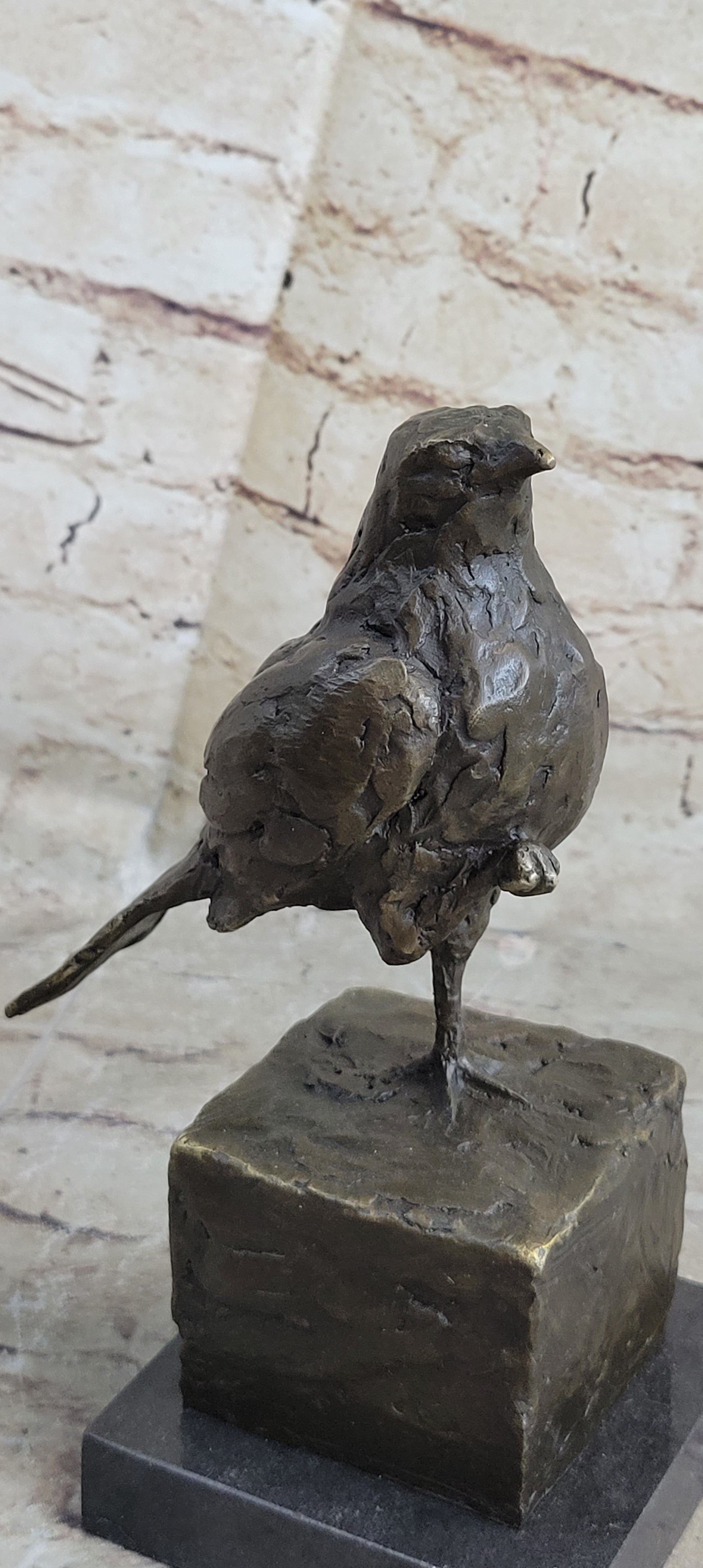 RARE MILO AUSTRIAN SPARROW PIGEON BRONZE SCULPTUTURE MARBLE BASE FIGURINE FIGURE