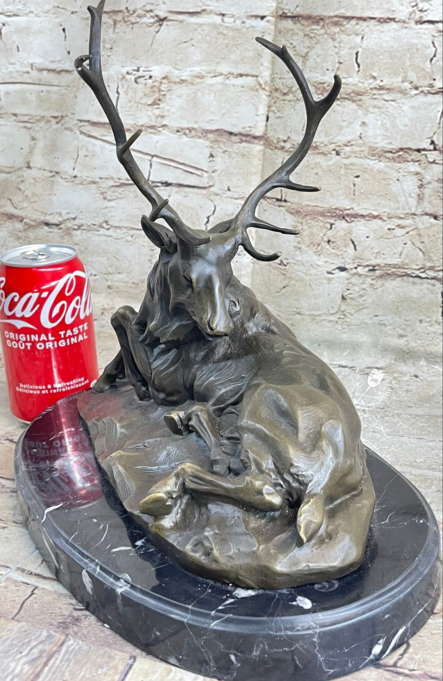 Chalet Lodge Art Elk Stag Buck Deer Hunter Bronze Marble Statue Lodge Sculpture