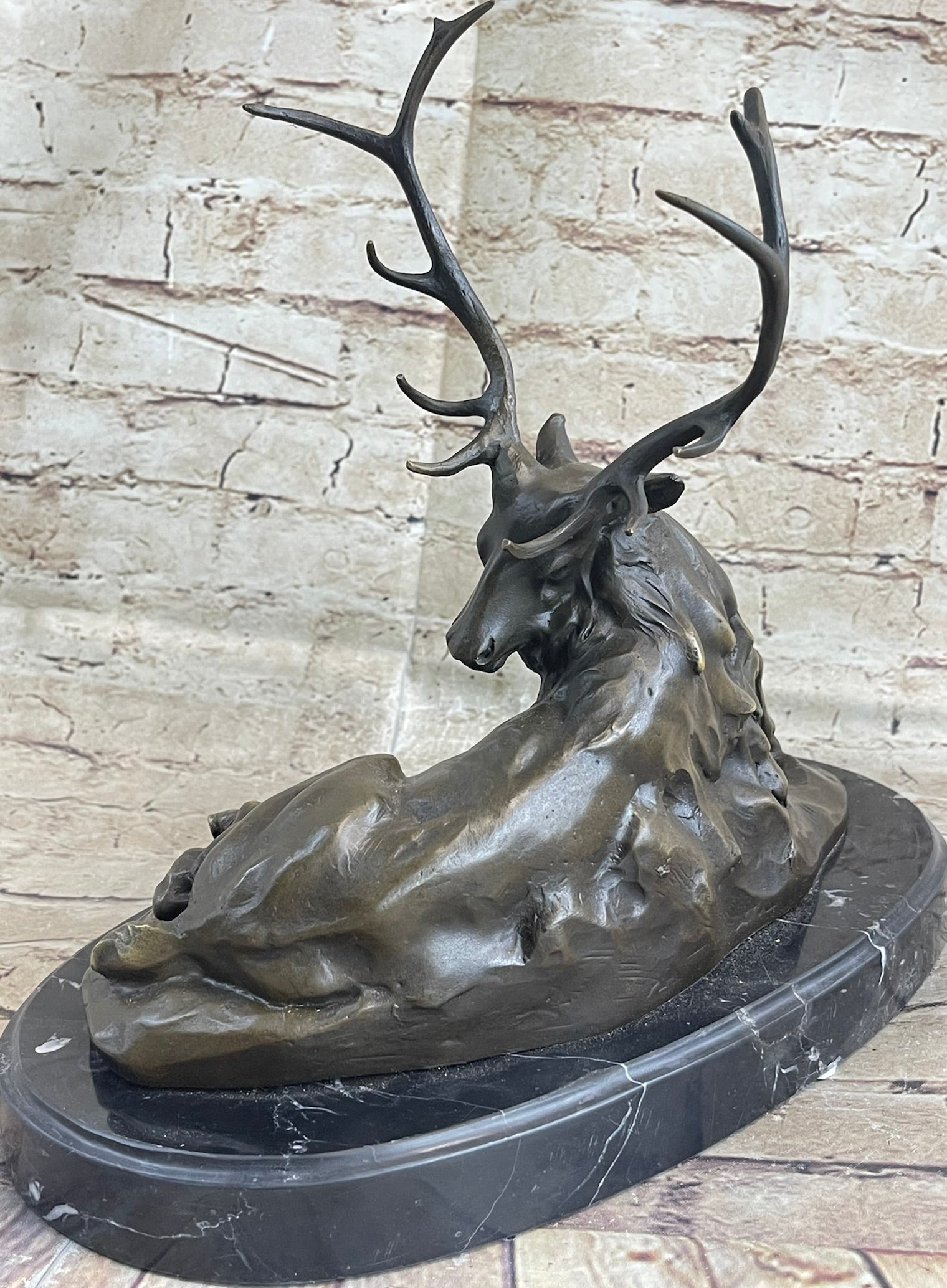 Chalet Lodge Art Elk Stag Buck Deer Hunter Bronze Marble Statue Lodge Sculpture