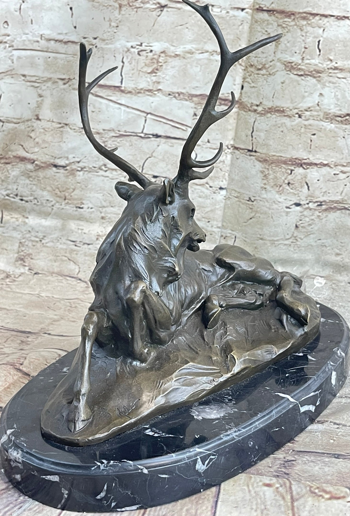 Chalet Lodge Art Elk Stag Buck Deer Hunter Bronze Marble Statue Lodge Sculpture