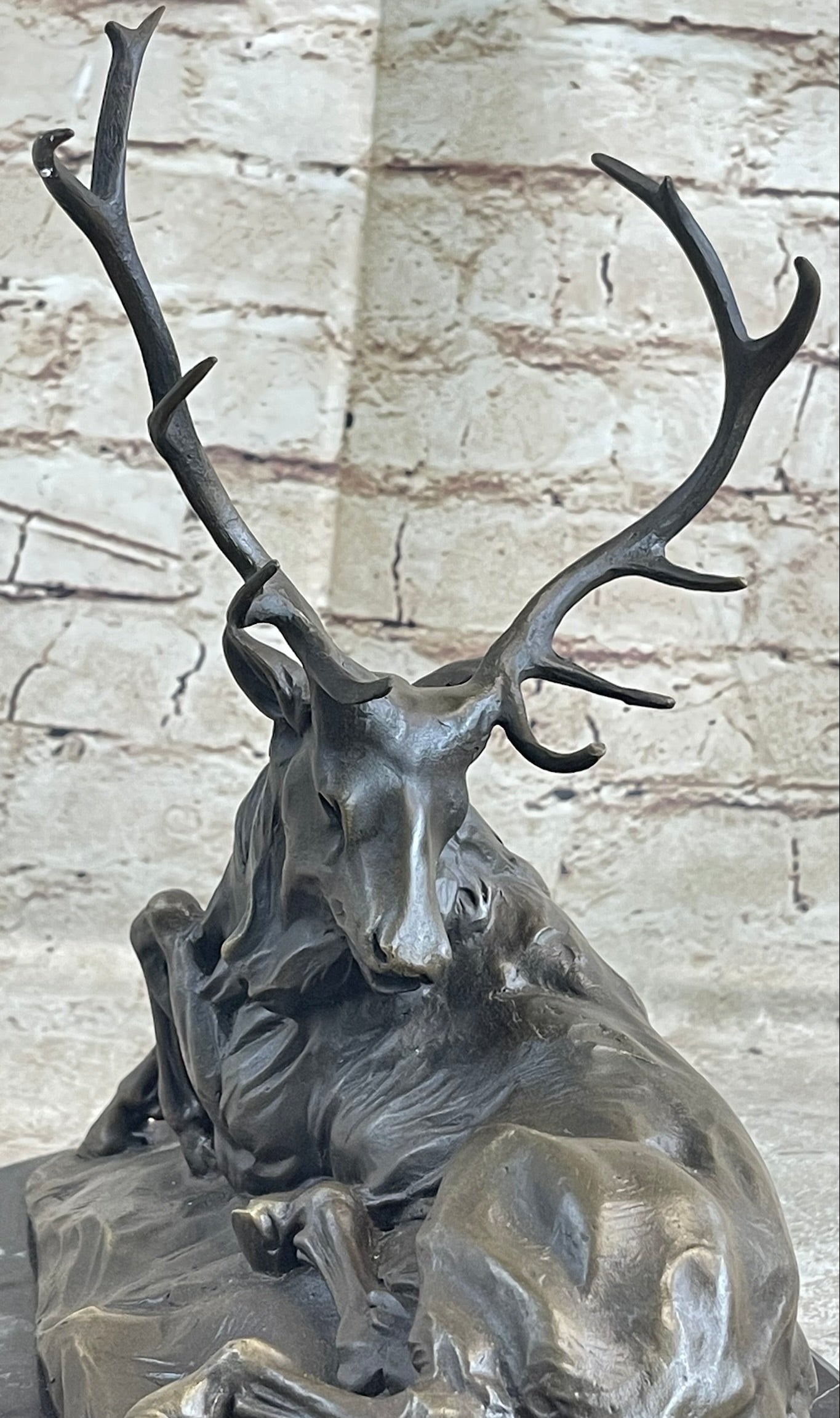 Chalet Lodge Art Elk Stag Buck Deer Hunter Bronze Marble Statue Lodge Sculpture