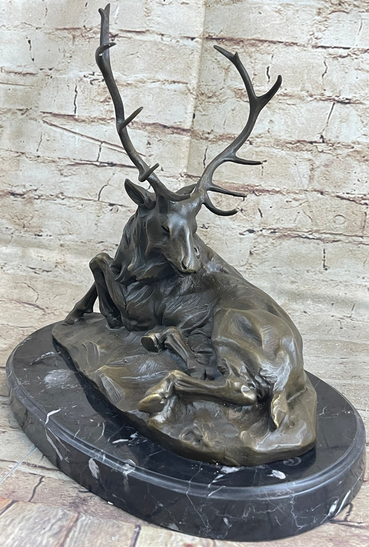 Chalet Lodge Art Elk Stag Buck Deer Hunter Bronze Marble Statue Lodge Sculpture